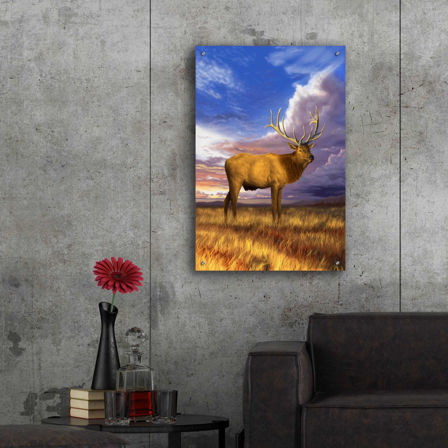 Epic Art 'Elk at Sunset' by Chris Dobrowolski, Acrylic Glass Wall Art,24x36