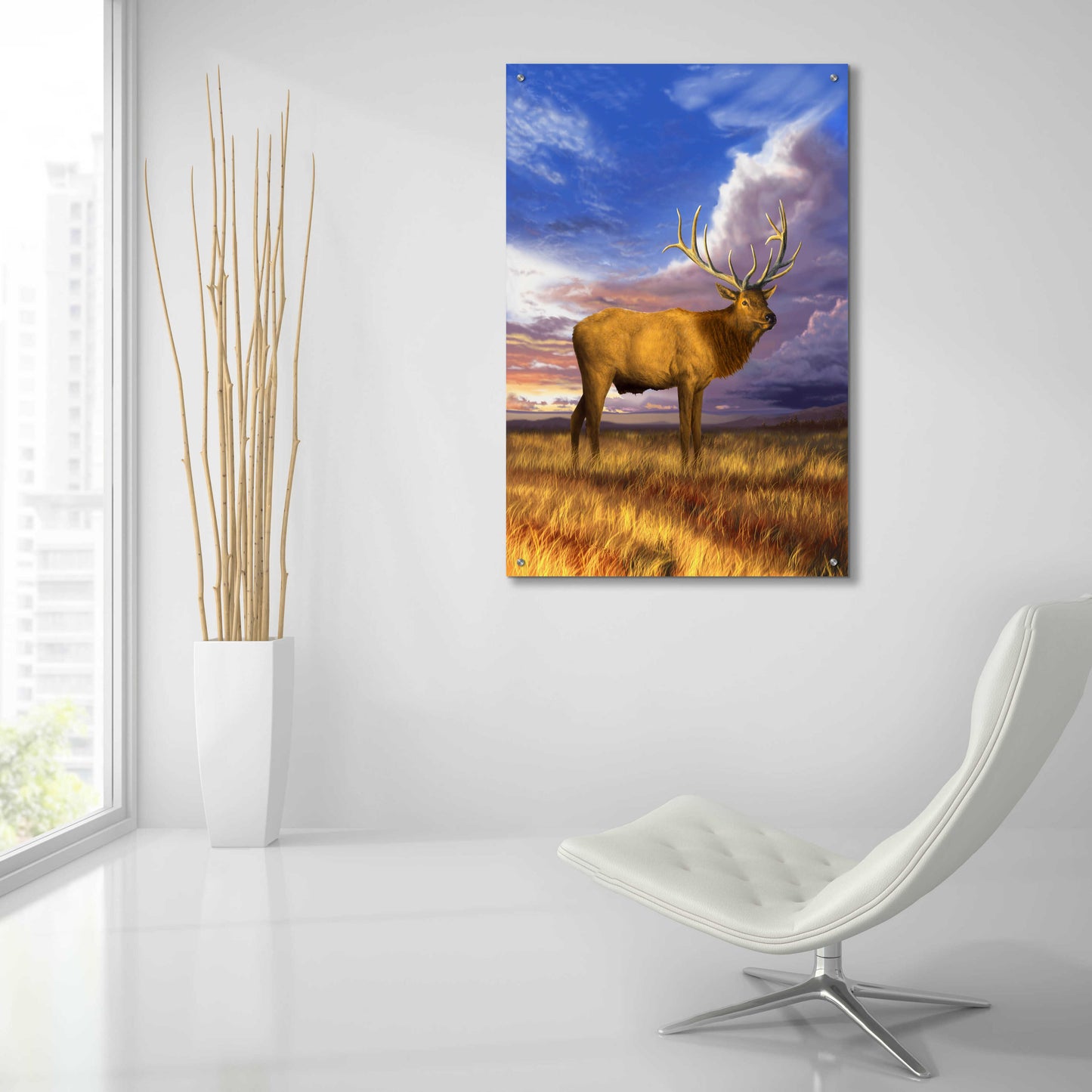 Epic Art 'Elk at Sunset' by Chris Dobrowolski, Acrylic Glass Wall Art,24x36