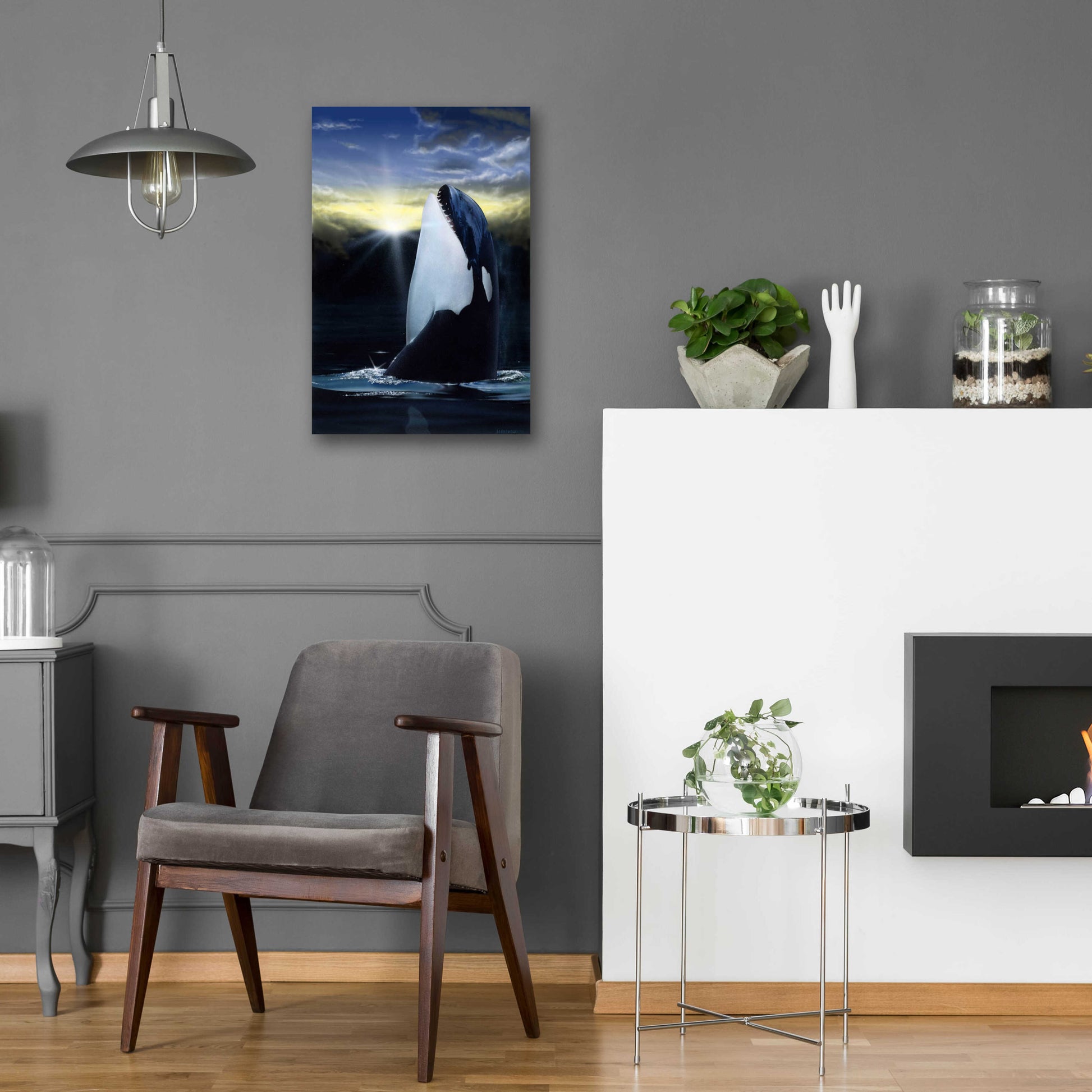 Epic Art 'Orca Sunset' by Chris Dobrowolski, Acrylic Glass Wall Art,16x24