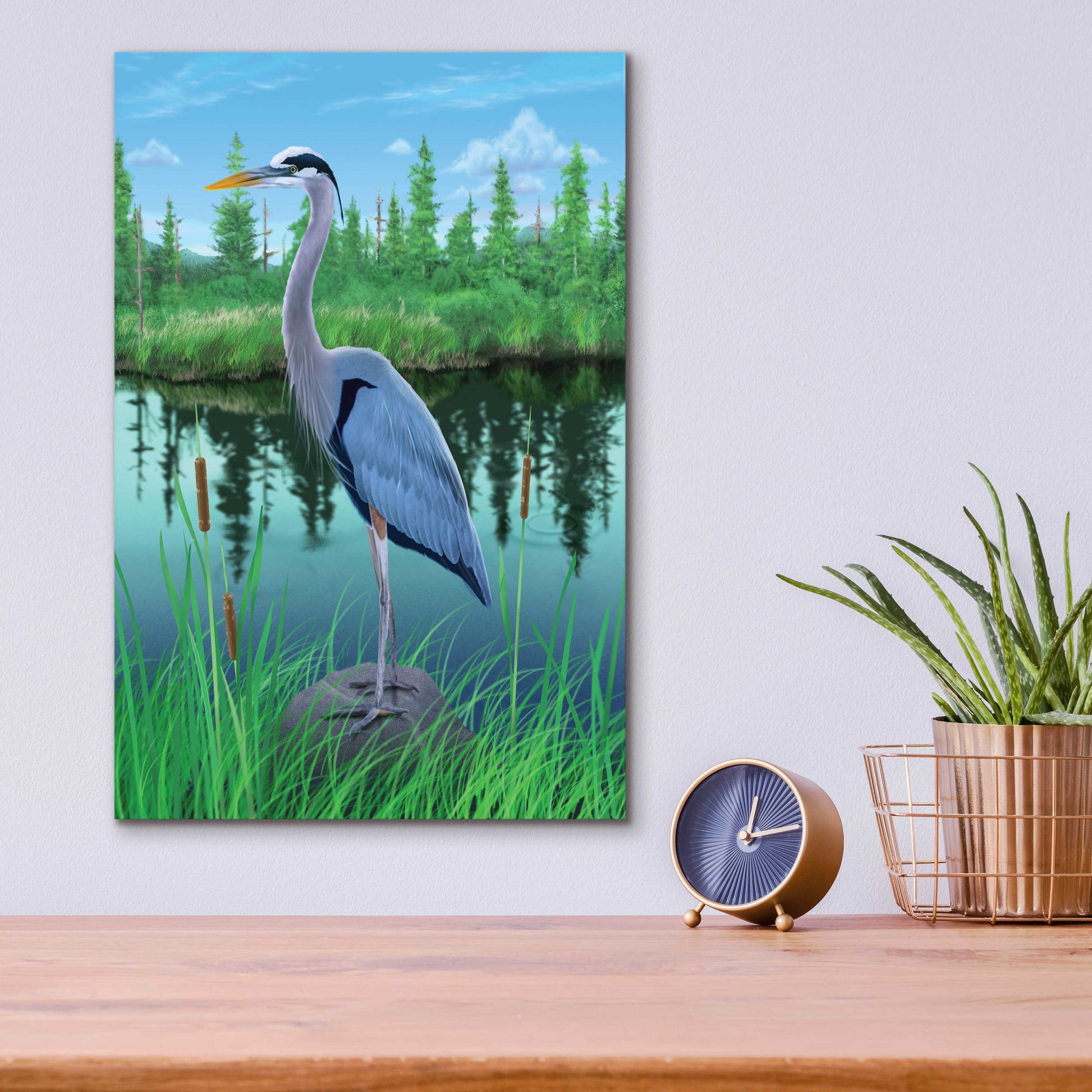 Epic Art 'Marsh Heron' by Chris Dobrowolski, Acrylic Glass Wall Art,12x16