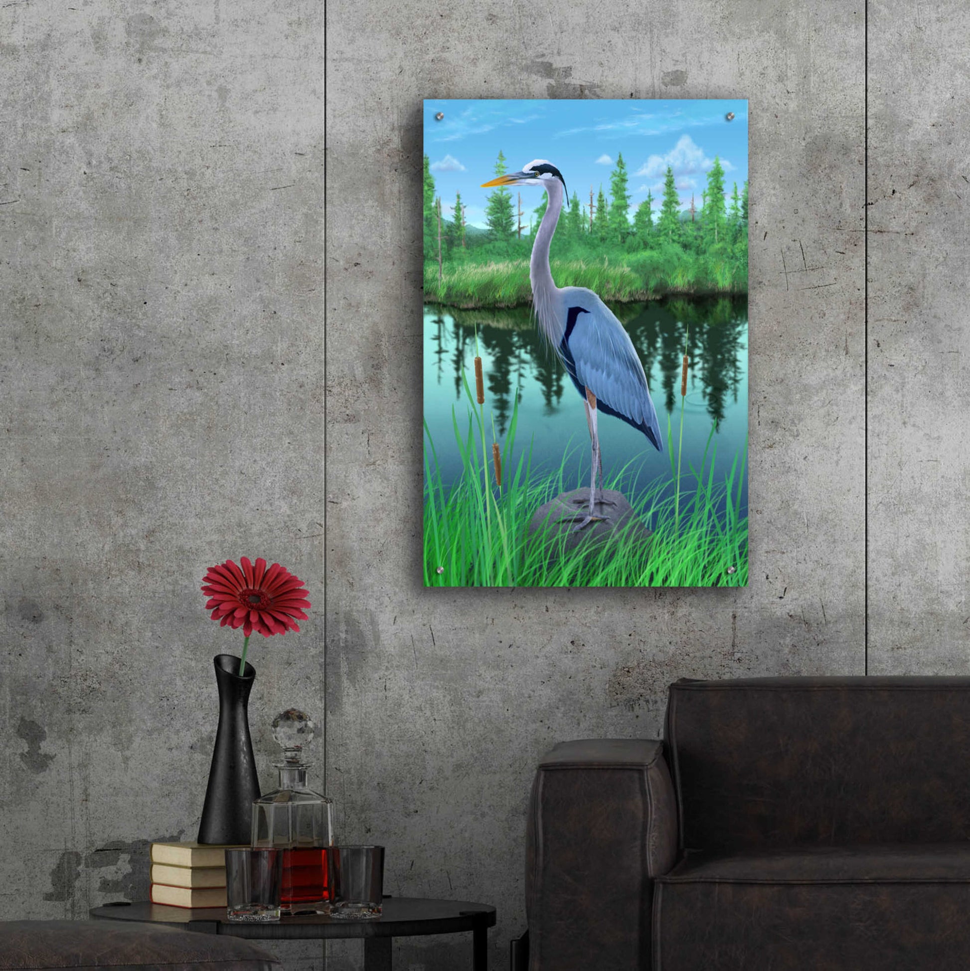 Epic Art 'Marsh Heron' by Chris Dobrowolski, Acrylic Glass Wall Art,24x36