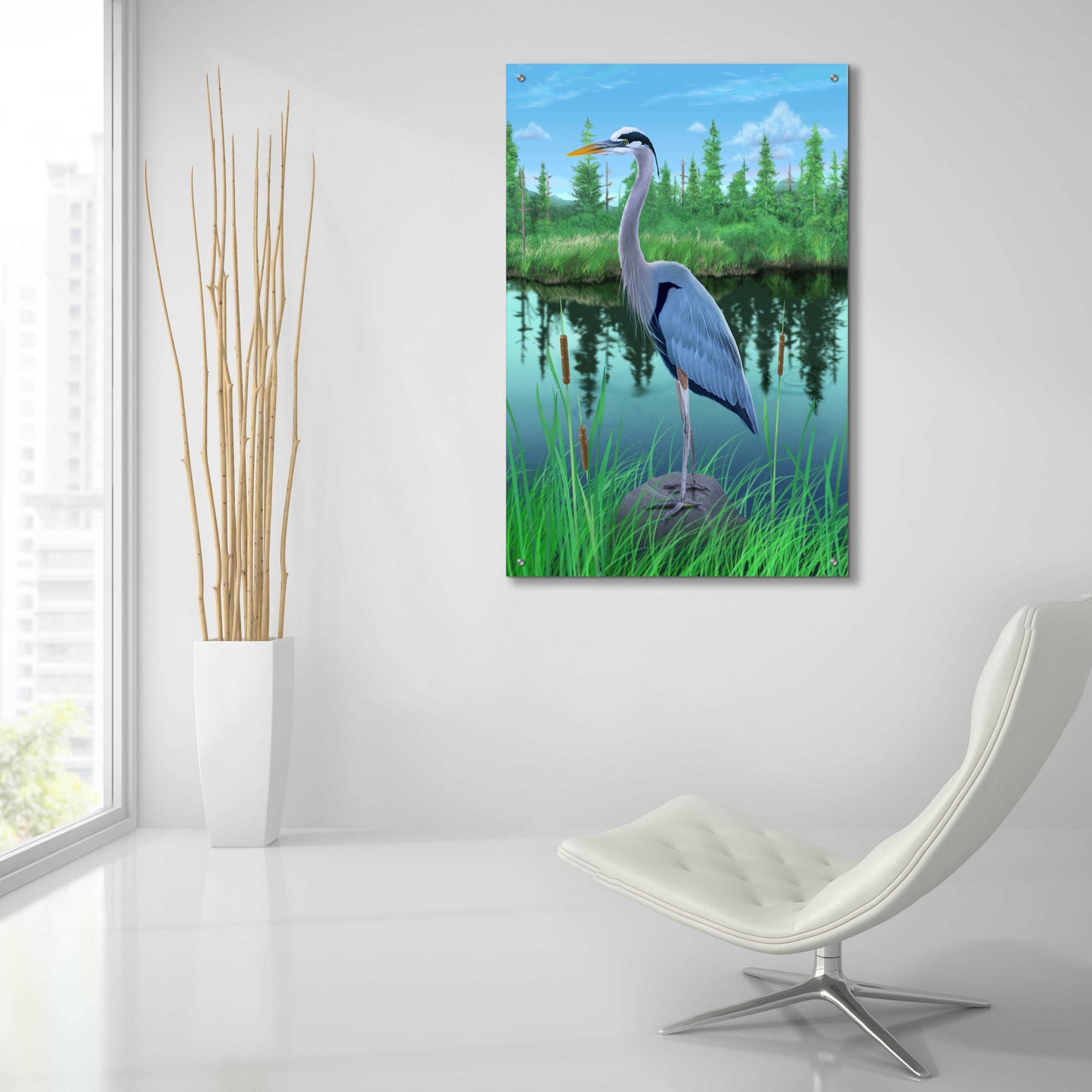 Epic Art 'Marsh Heron' by Chris Dobrowolski, Acrylic Glass Wall Art,24x36