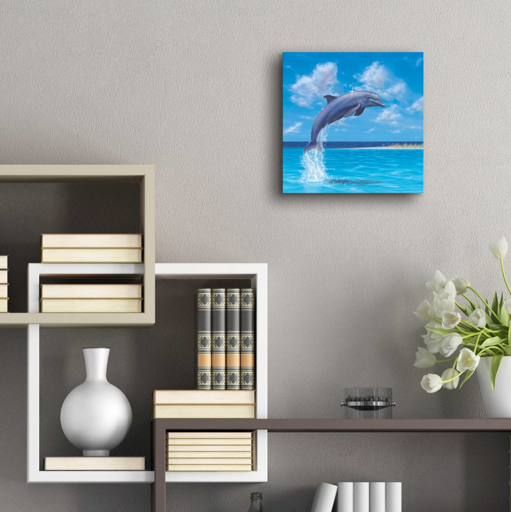 Epic Art 'Blue Water Dolphin' by Chris Dobrowolski, Acrylic Glass Wall Art,12x12