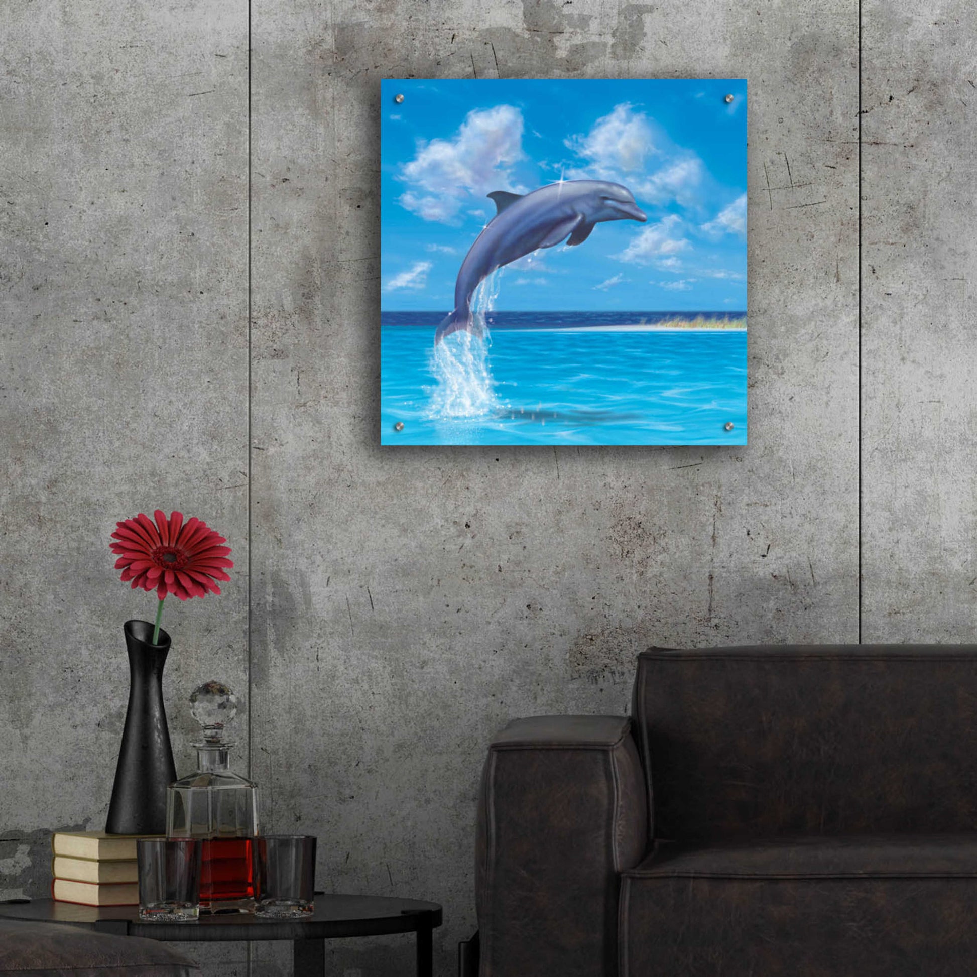 Epic Art 'Blue Water Dolphin' by Chris Dobrowolski, Acrylic Glass Wall Art,24x24