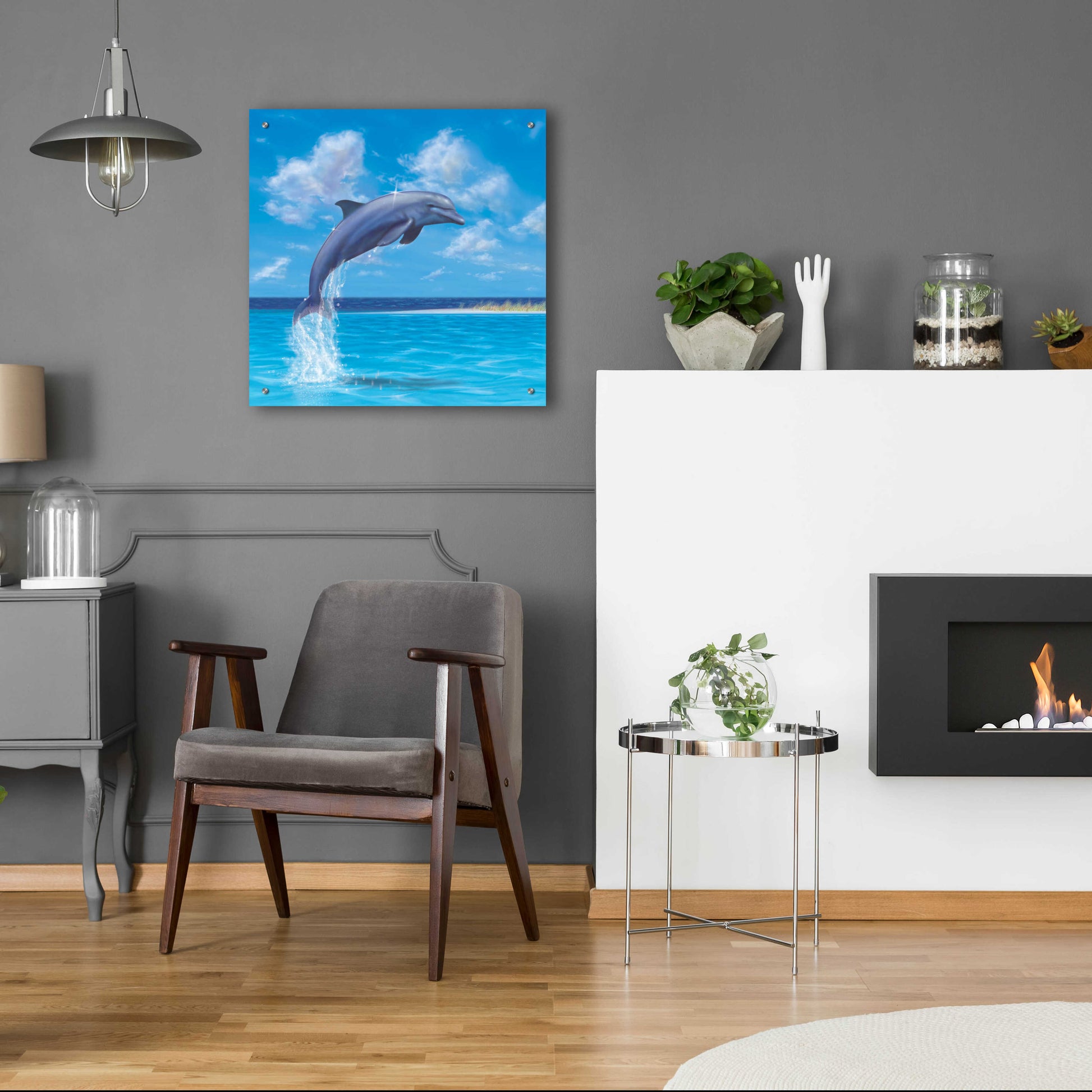 Epic Art 'Blue Water Dolphin' by Chris Dobrowolski, Acrylic Glass Wall Art,24x24