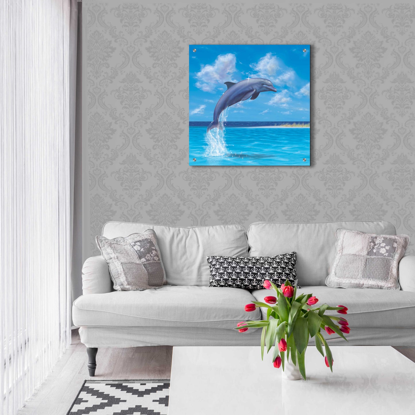 Epic Art 'Blue Water Dolphin' by Chris Dobrowolski, Acrylic Glass Wall Art,24x24