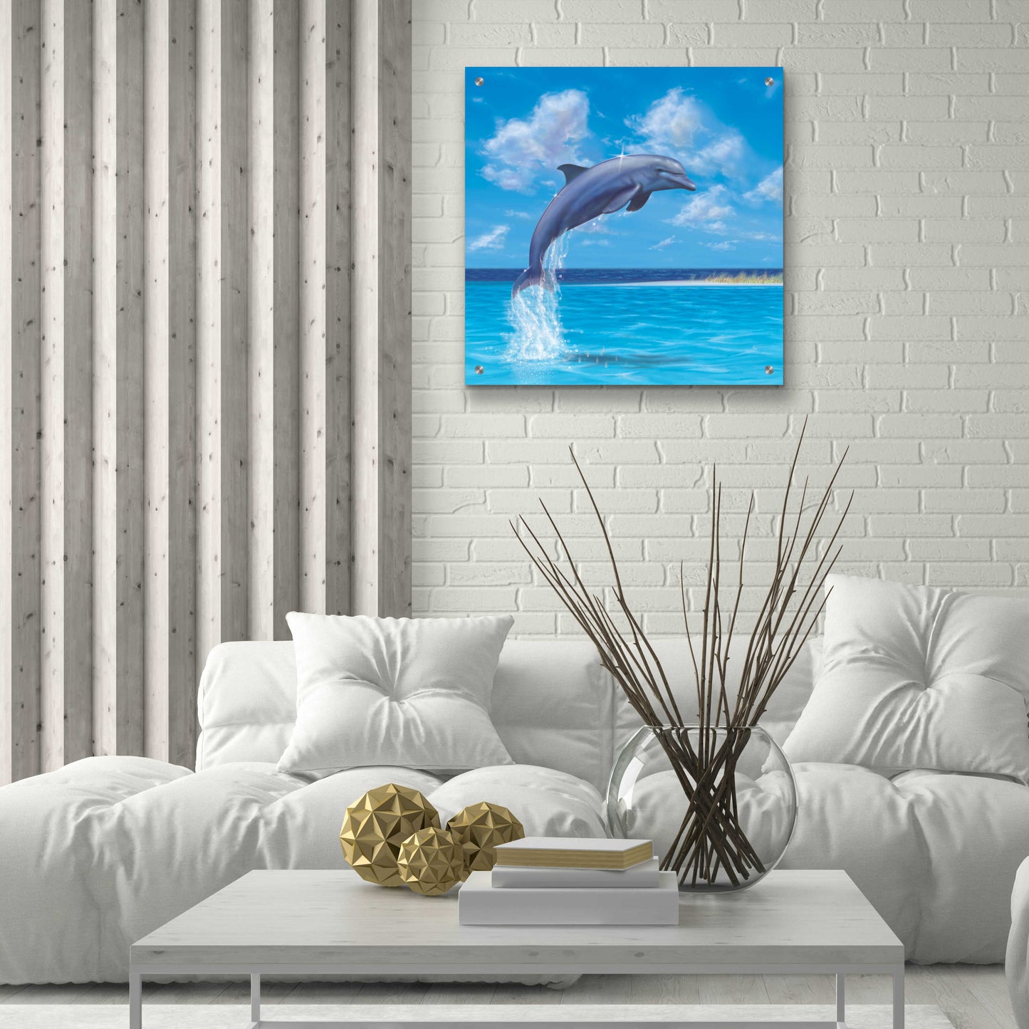 Epic Art 'Blue Water Dolphin' by Chris Dobrowolski, Acrylic Glass Wall Art,24x24