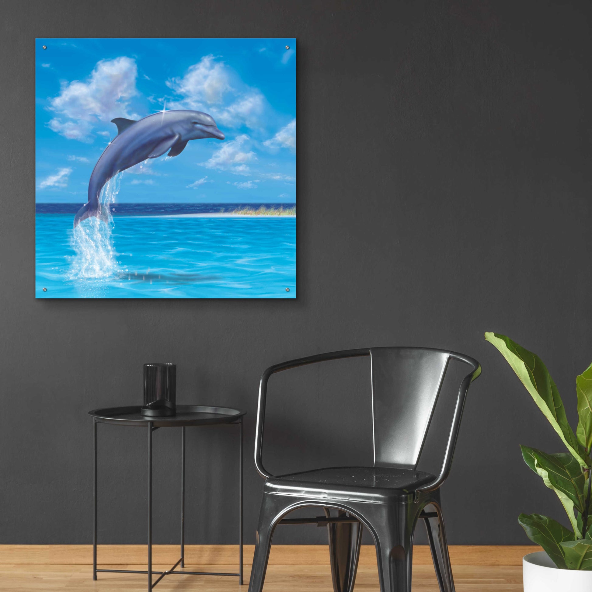 Epic Art 'Blue Water Dolphin' by Chris Dobrowolski, Acrylic Glass Wall Art,36x36