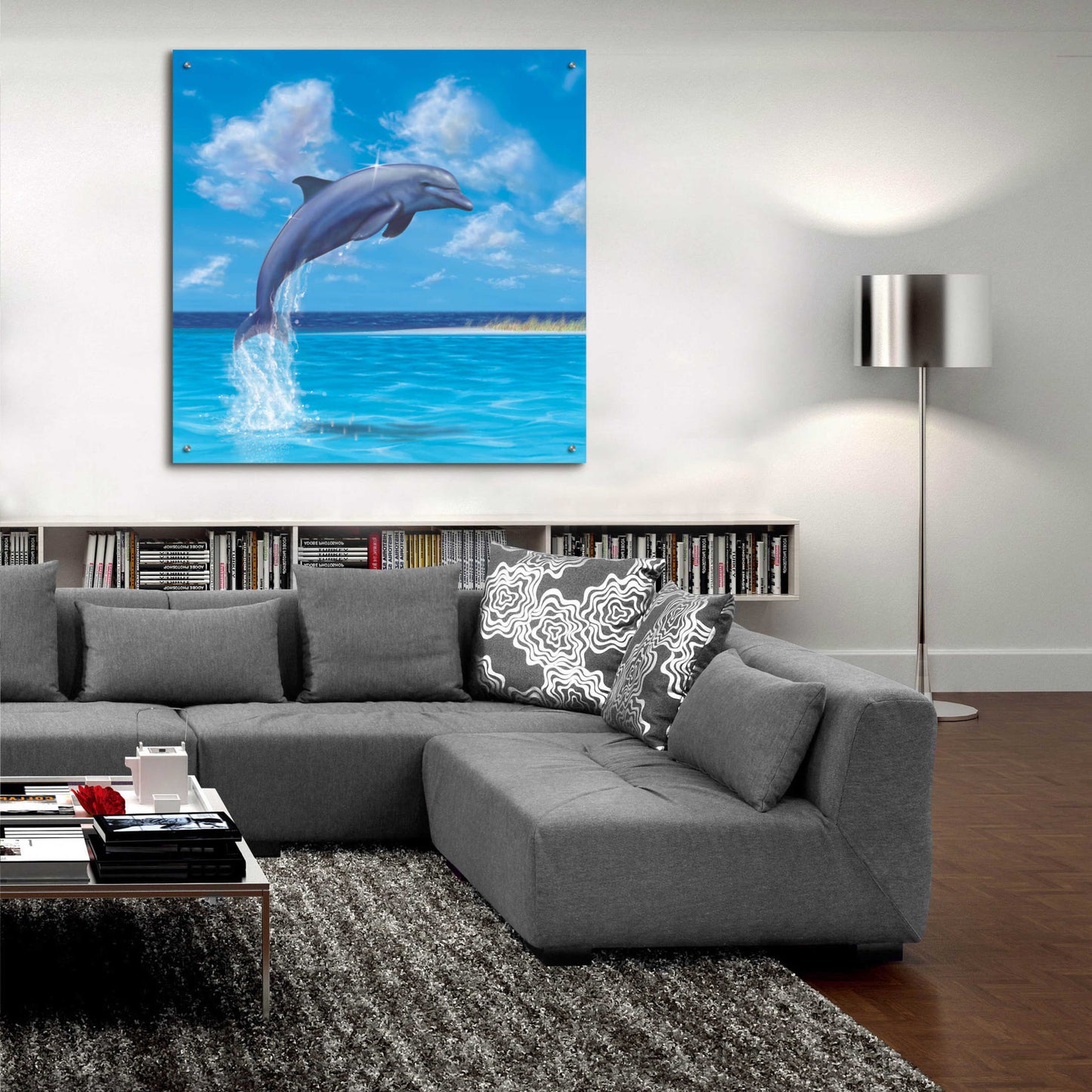 Epic Art 'Blue Water Dolphin' by Chris Dobrowolski, Acrylic Glass Wall Art,36x36