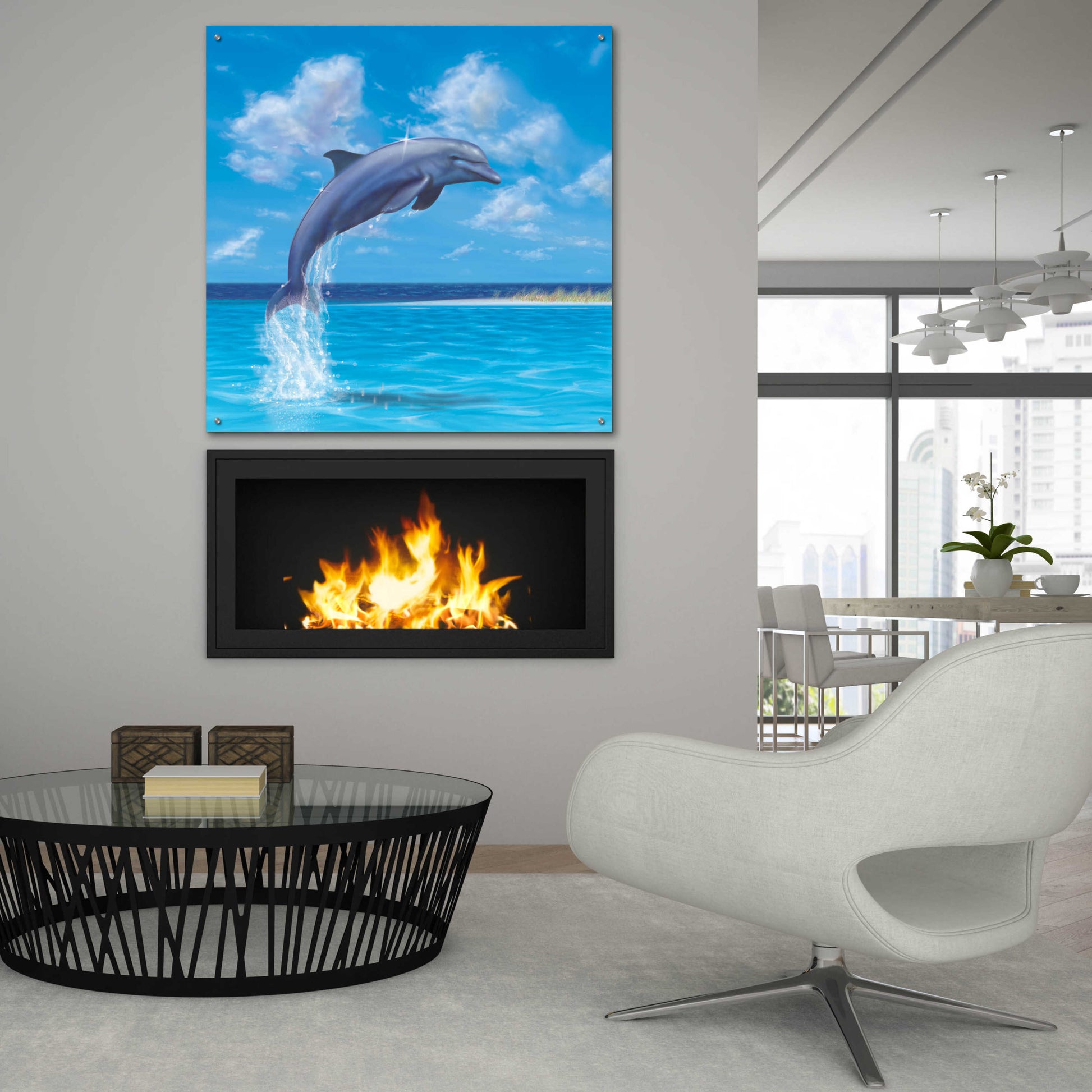 Epic Art 'Blue Water Dolphin' by Chris Dobrowolski, Acrylic Glass Wall Art,36x36