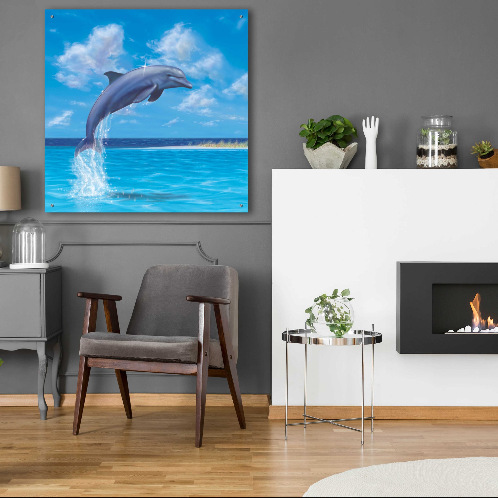 Epic Art 'Blue Water Dolphin' by Chris Dobrowolski, Acrylic Glass Wall Art,36x36