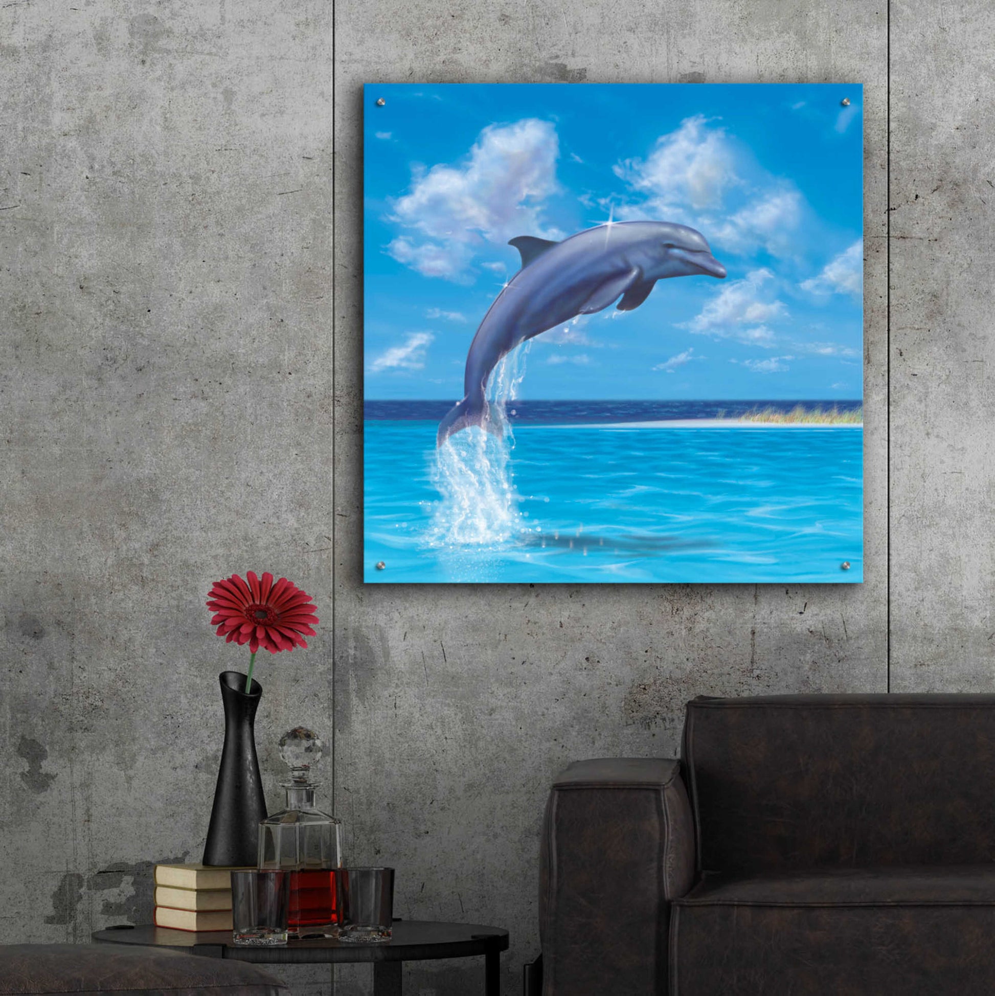 Epic Art 'Blue Water Dolphin' by Chris Dobrowolski, Acrylic Glass Wall Art,36x36