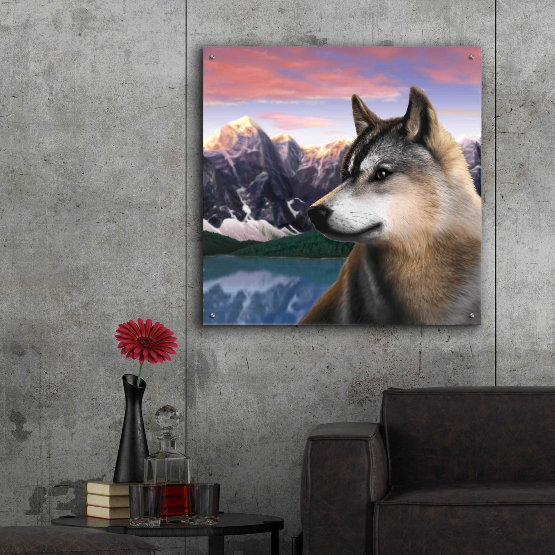 Epic Art 'Rockies Wolf' by Chris Dobrowolski, Acrylic Glass Wall Art,36x36