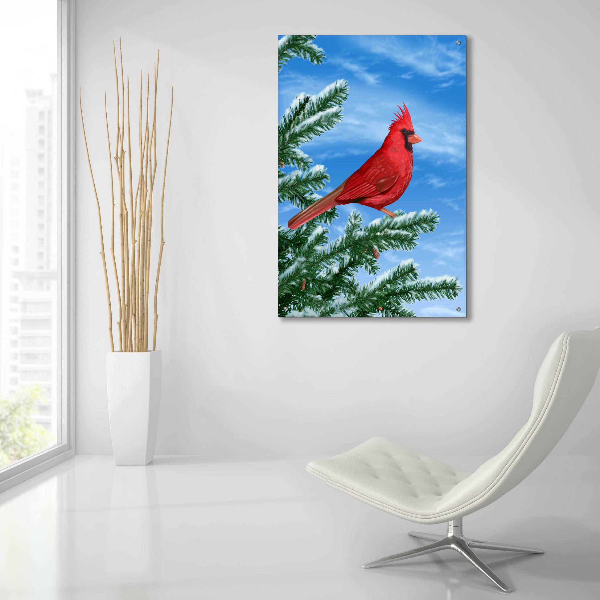 Epic Art 'Winter Cardinal' by Chris Dobrowolski, Acrylic Glass Wall Art,24x36