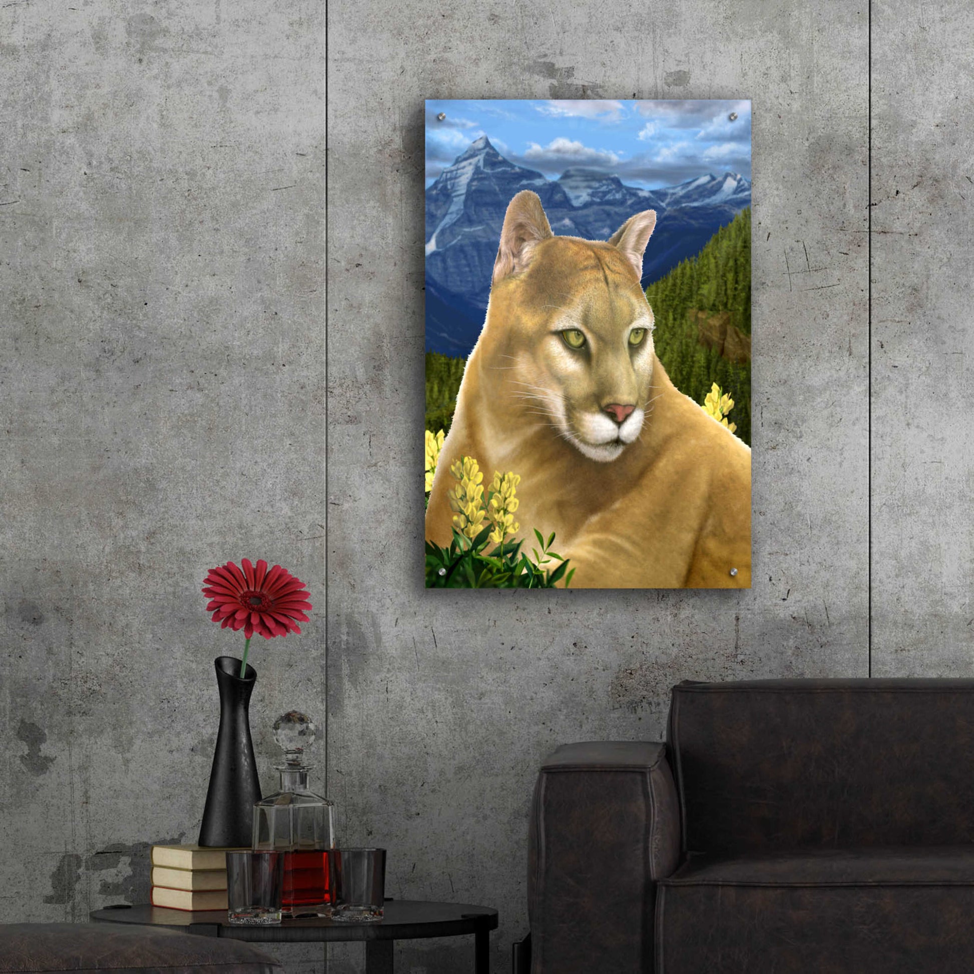 Epic Art 'Rockies Mountain Lion' by Chris Dobrowolski, Acrylic Glass Wall Art,24x36