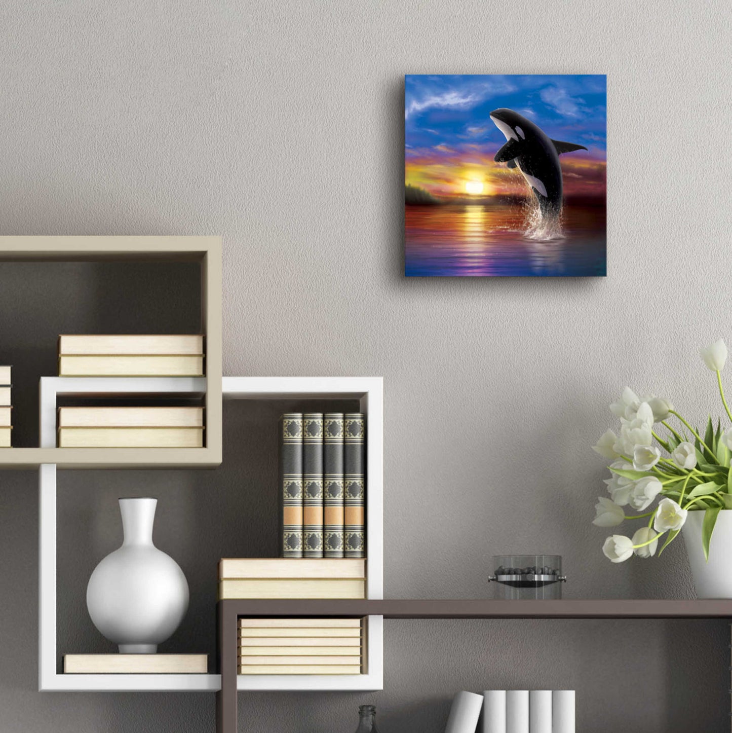 Epic Art 'Orca Sunrise' by Chris Dobrowolski, Acrylic Glass Wall Art,12x12