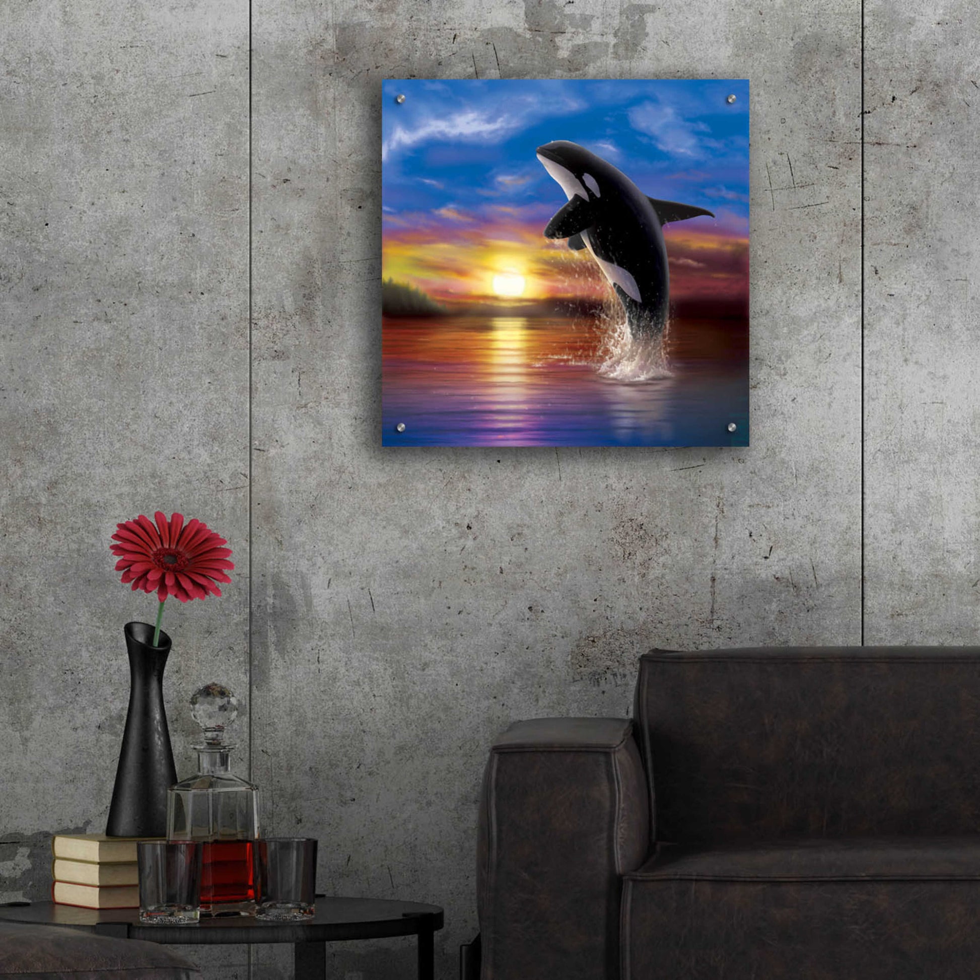 Epic Art 'Orca Sunrise' by Chris Dobrowolski, Acrylic Glass Wall Art,24x24