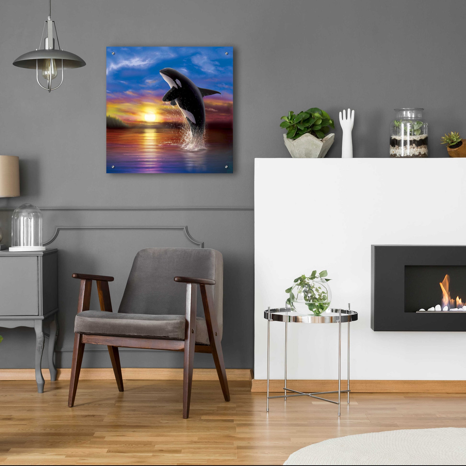 Epic Art 'Orca Sunrise' by Chris Dobrowolski, Acrylic Glass Wall Art,24x24