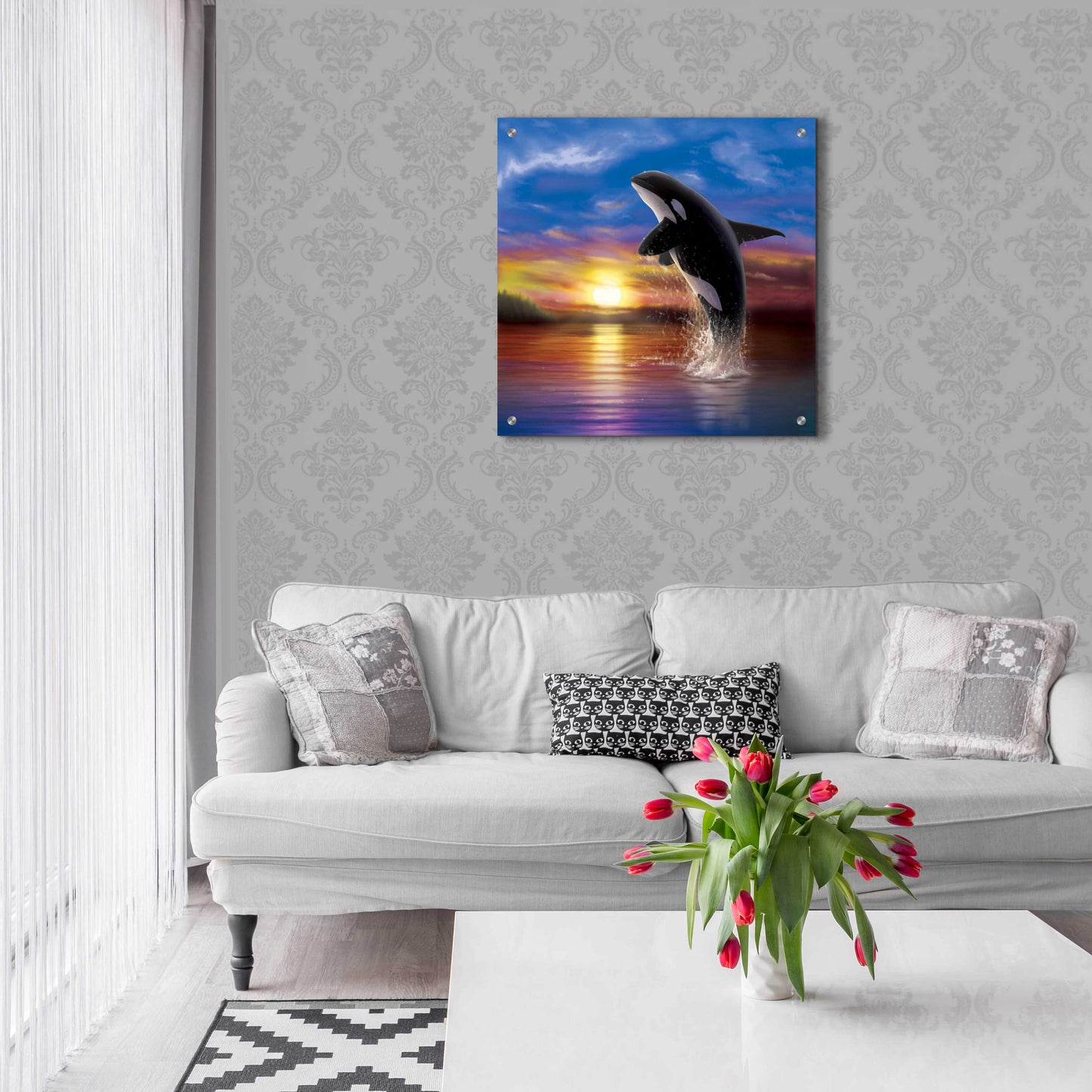 Epic Art 'Orca Sunrise' by Chris Dobrowolski, Acrylic Glass Wall Art,24x24