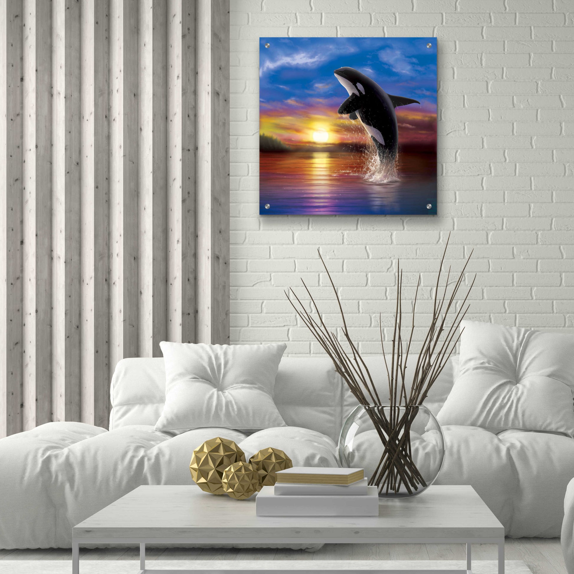 Epic Art 'Orca Sunrise' by Chris Dobrowolski, Acrylic Glass Wall Art,24x24