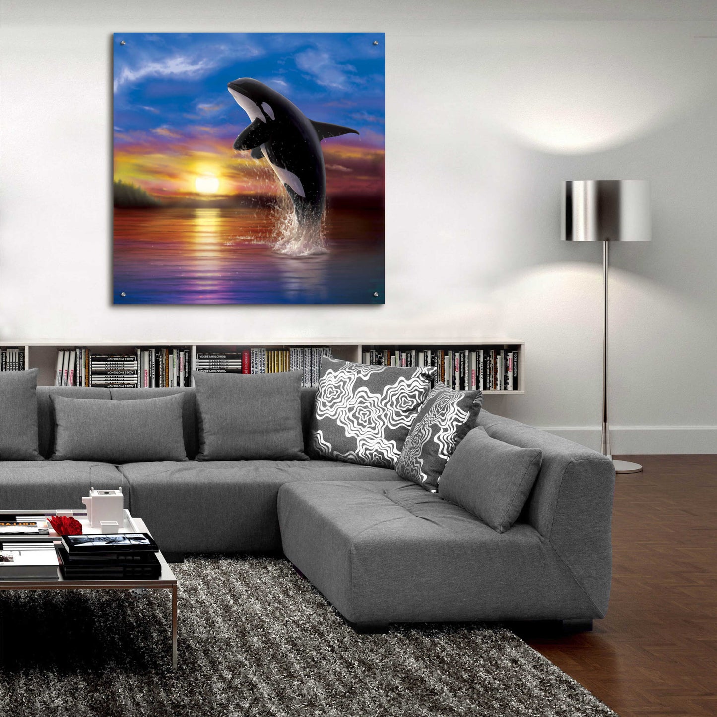 Epic Art 'Orca Sunrise' by Chris Dobrowolski, Acrylic Glass Wall Art,36x36