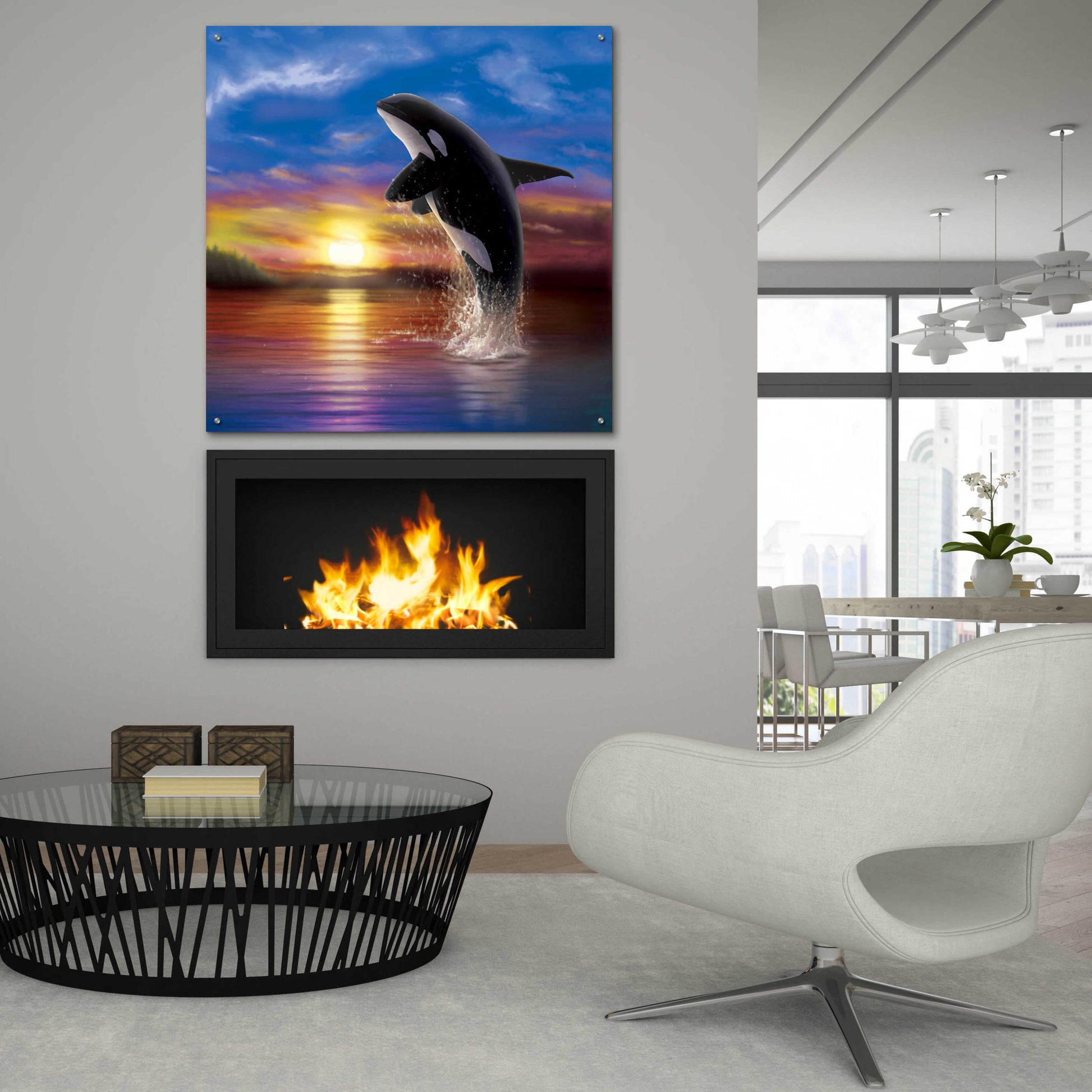 Epic Art 'Orca Sunrise' by Chris Dobrowolski, Acrylic Glass Wall Art,36x36