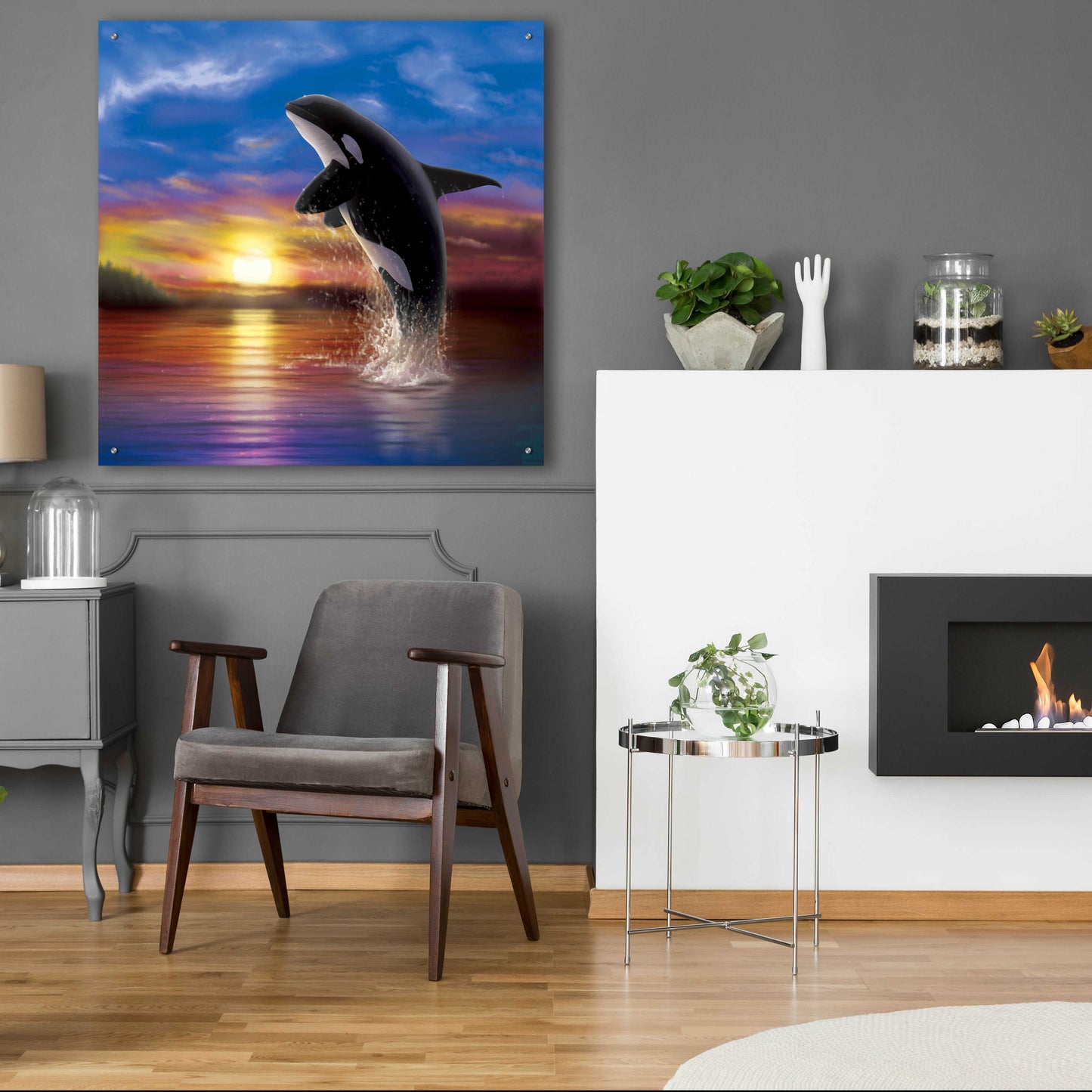 Epic Art 'Orca Sunrise' by Chris Dobrowolski, Acrylic Glass Wall Art,36x36