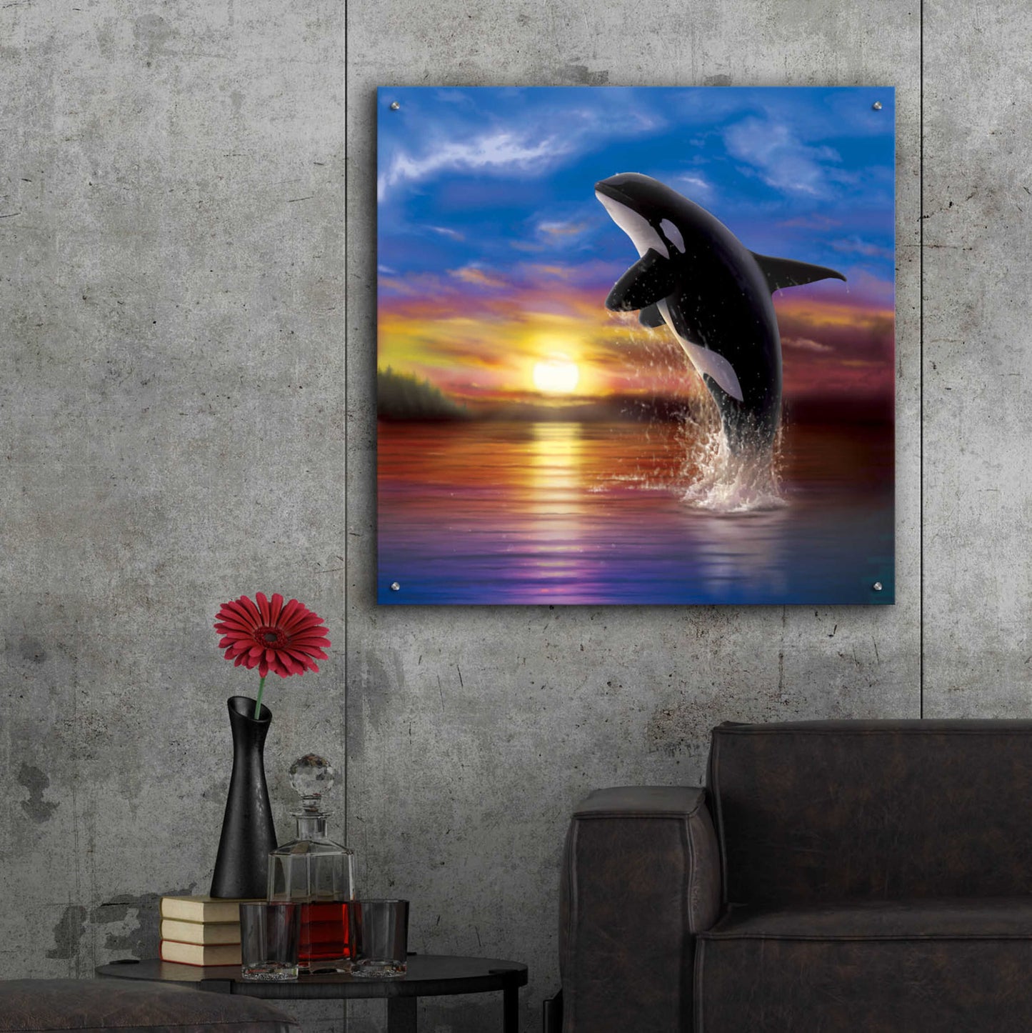 Epic Art 'Orca Sunrise' by Chris Dobrowolski, Acrylic Glass Wall Art,36x36