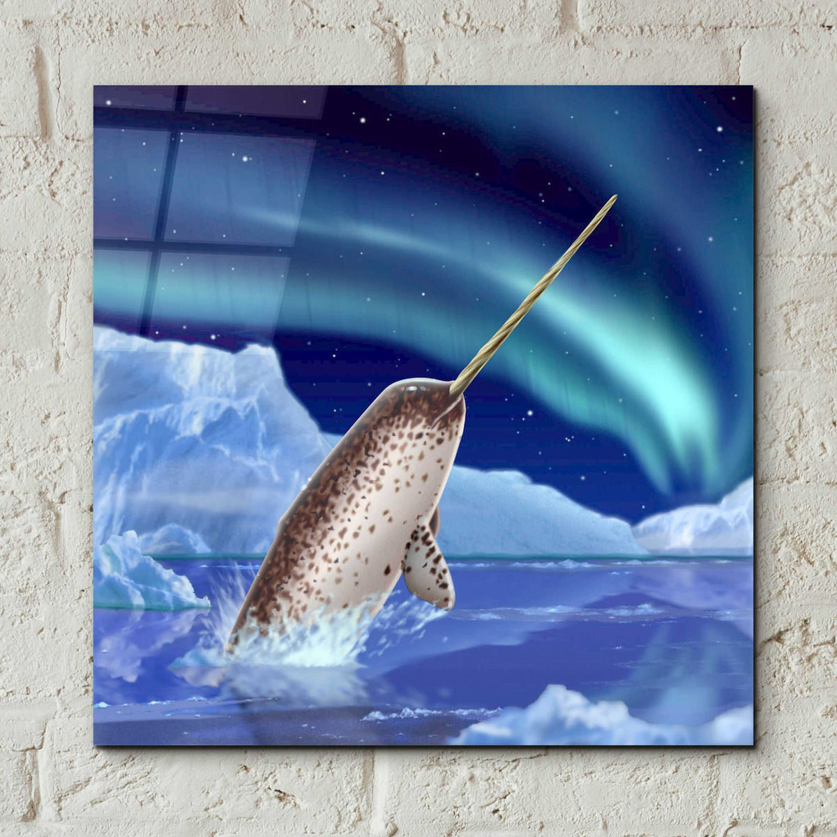 Narwhal and Northern Lights by Chris Dobrowolski - 12x12 acrylic wall art in a room