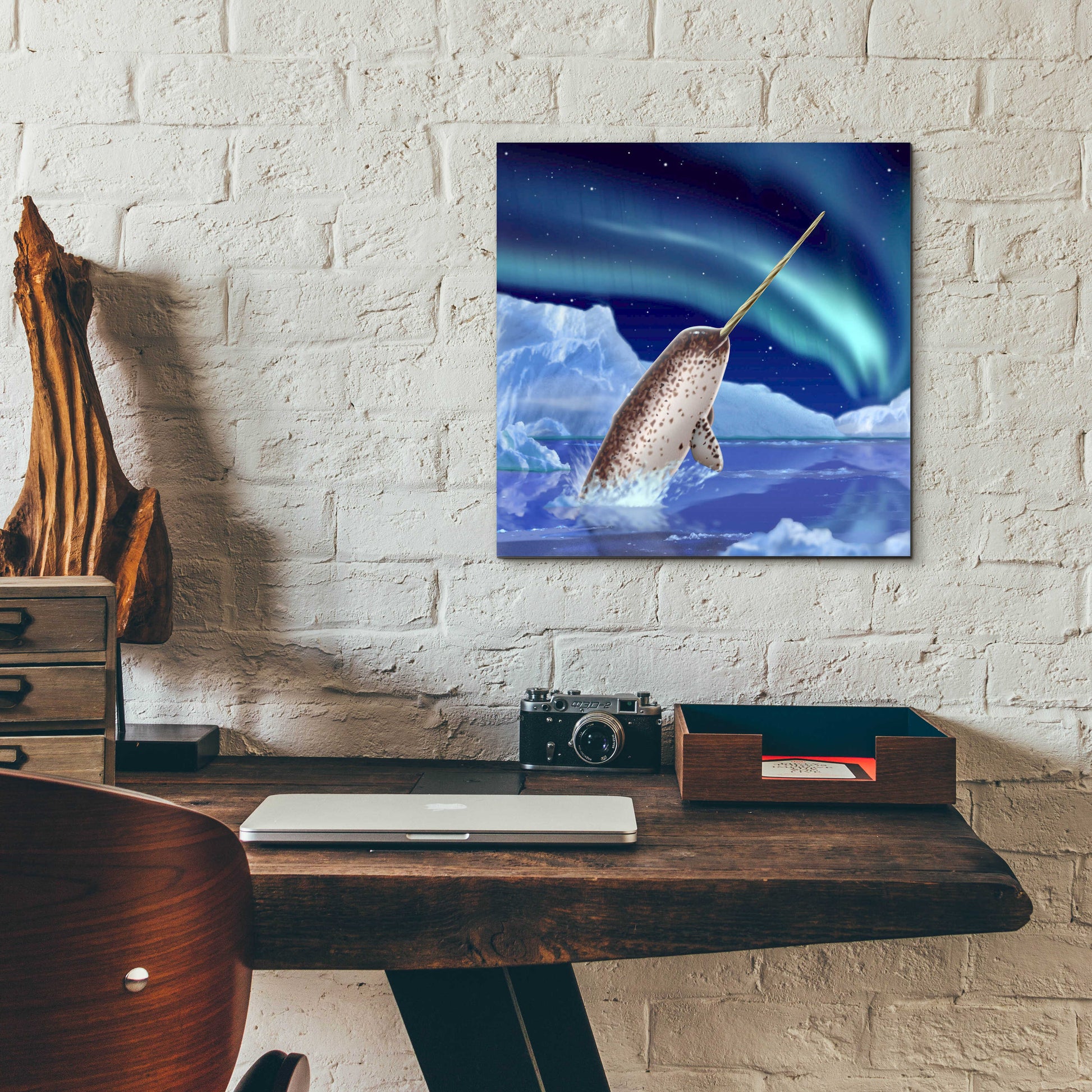 Epic Art 'Narwhal and Northern Lights' by Chris Dobrowolski, Acrylic Glass Wall Art,12x12