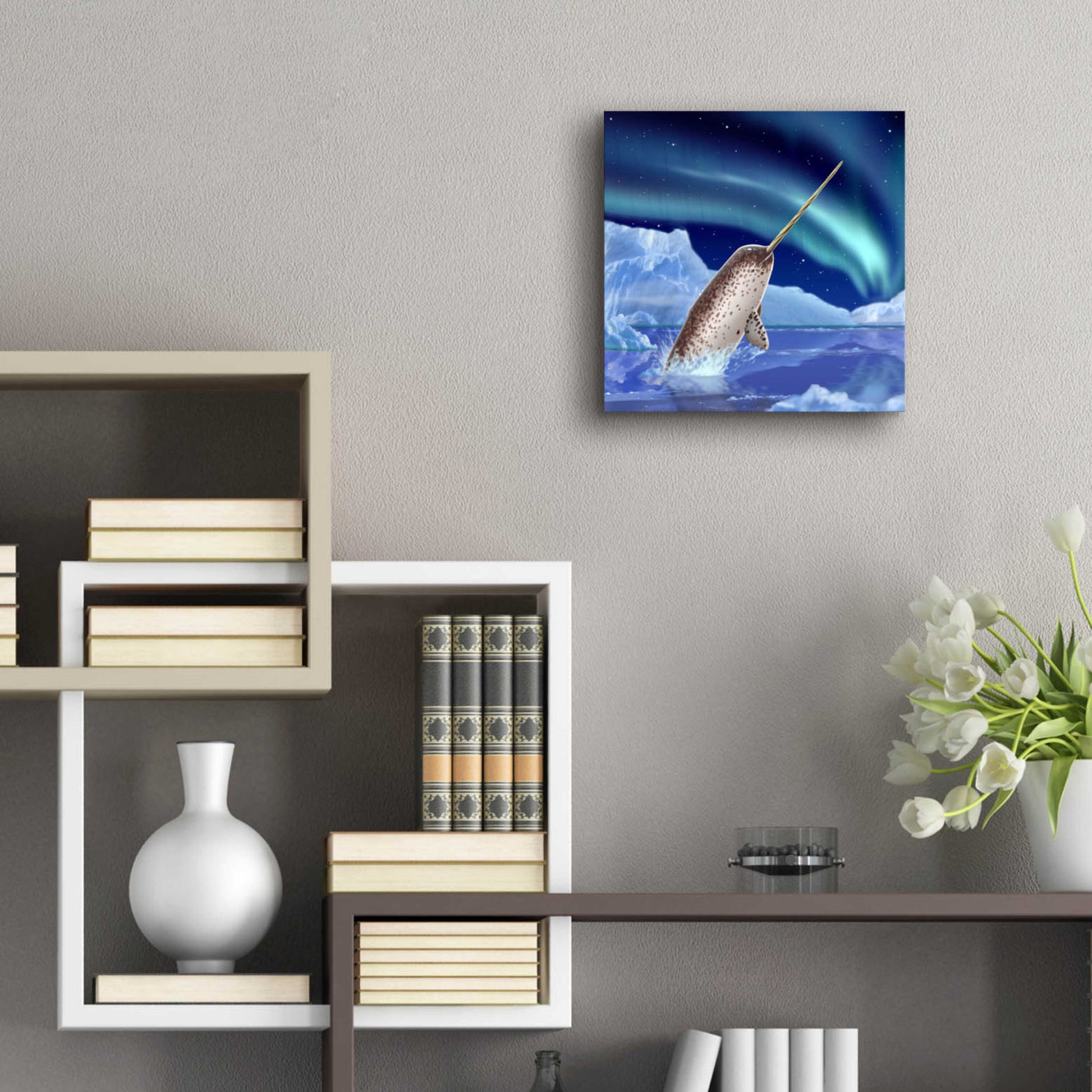 Epic Art 'Narwhal and Northern Lights' by Chris Dobrowolski, Acrylic Glass Wall Art,12x12