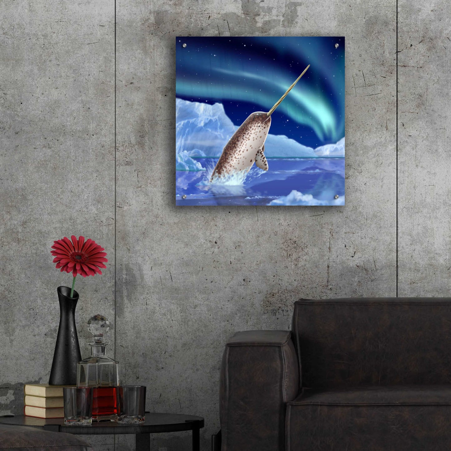 Epic Art 'Narwhal and Northern Lights' by Chris Dobrowolski, Acrylic Glass Wall Art,24x24