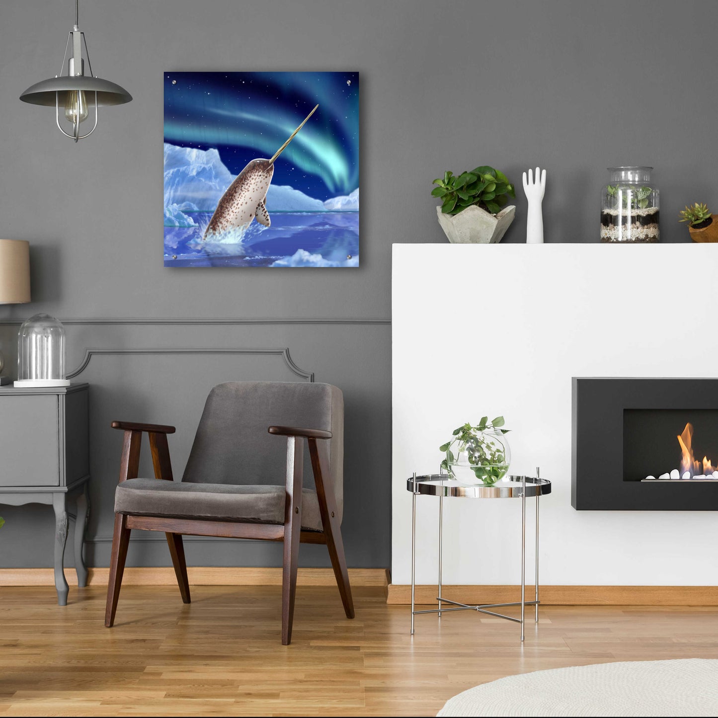 Epic Art 'Narwhal and Northern Lights' by Chris Dobrowolski, Acrylic Glass Wall Art,24x24