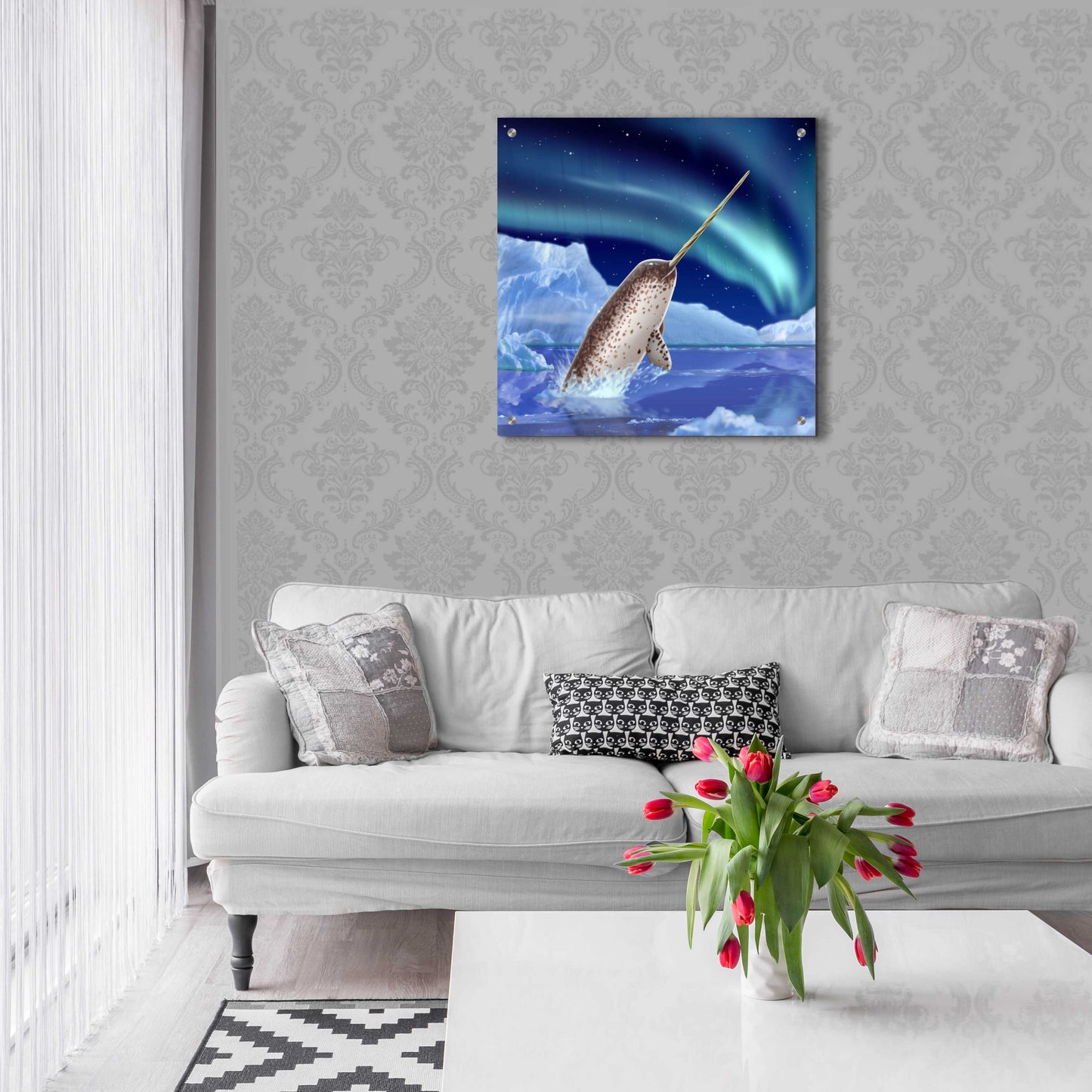 Epic Art 'Narwhal and Northern Lights' by Chris Dobrowolski, Acrylic Glass Wall Art,24x24