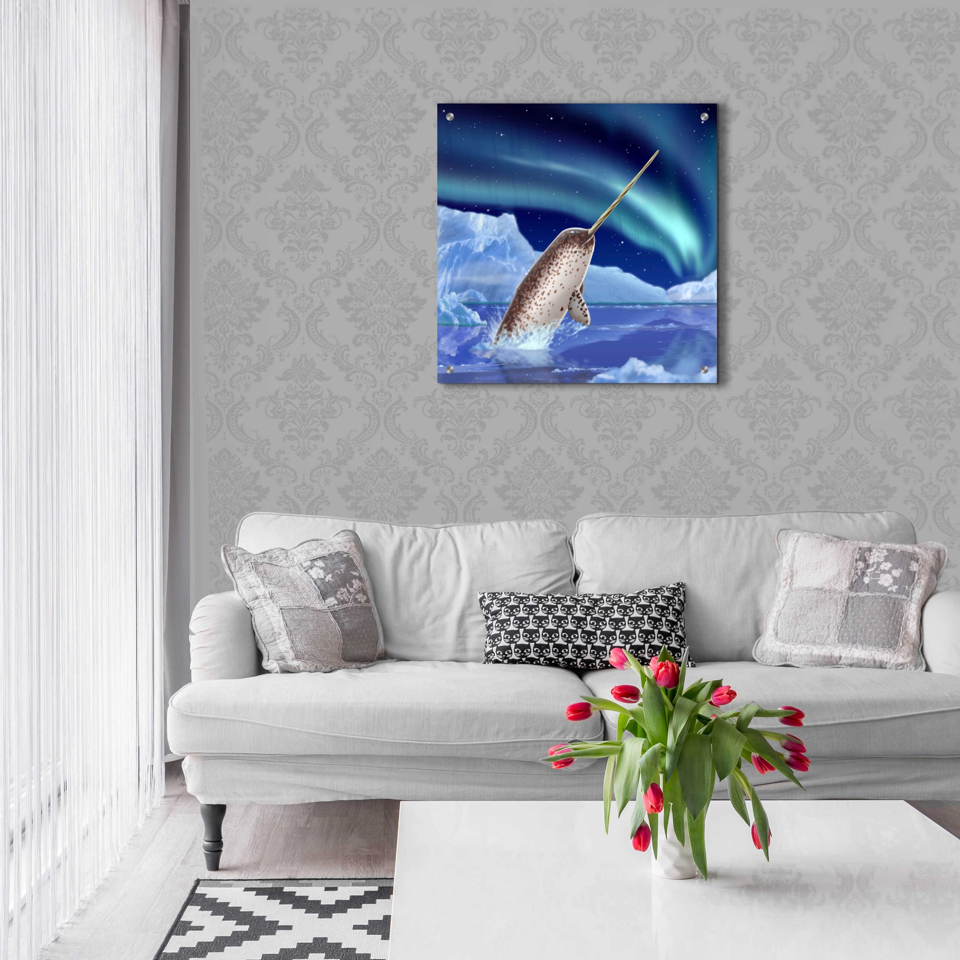 Epic Art 'Narwhal and Northern Lights' by Chris Dobrowolski, Acrylic Glass Wall Art,24x24