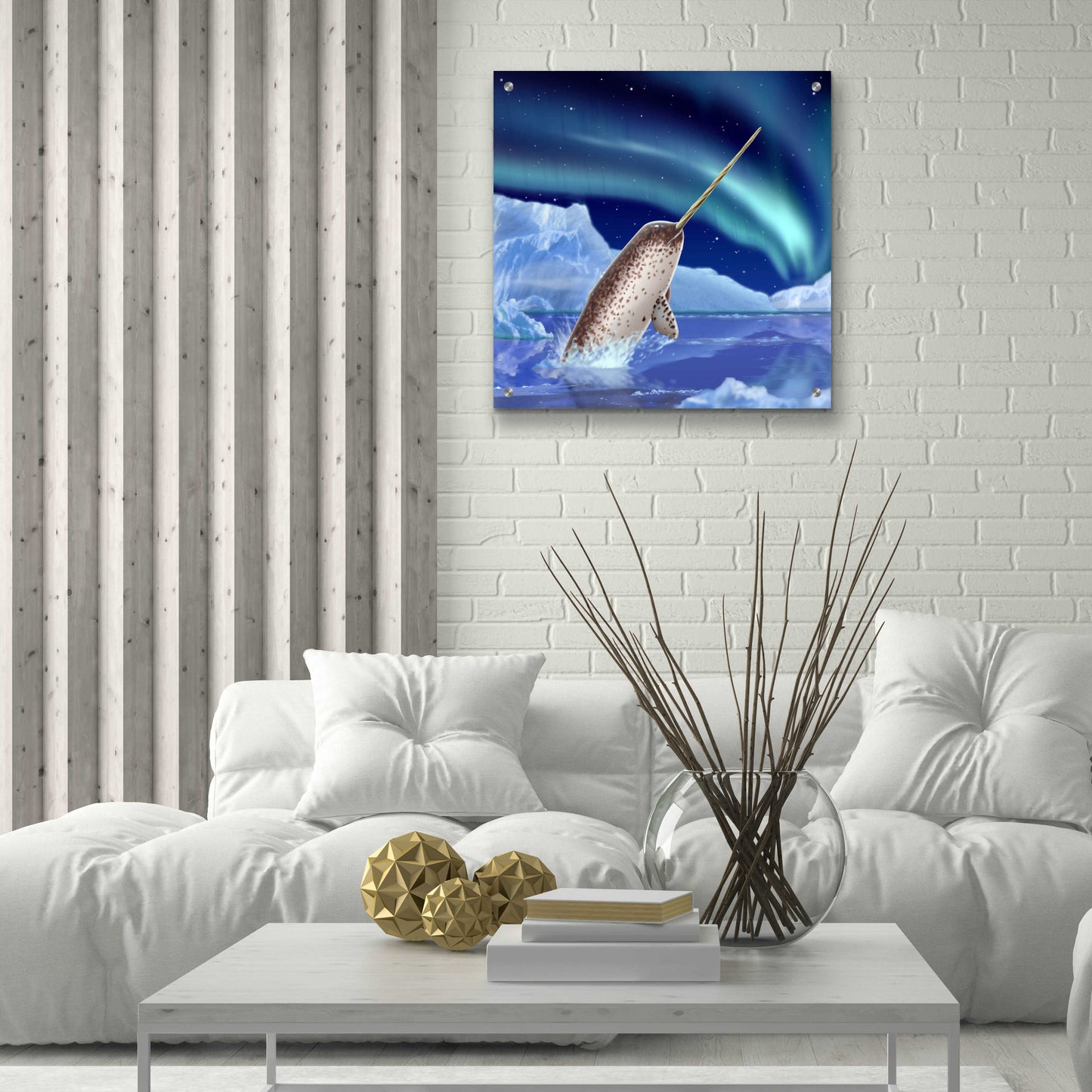 Epic Art 'Narwhal and Northern Lights' by Chris Dobrowolski, Acrylic Glass Wall Art,24x24