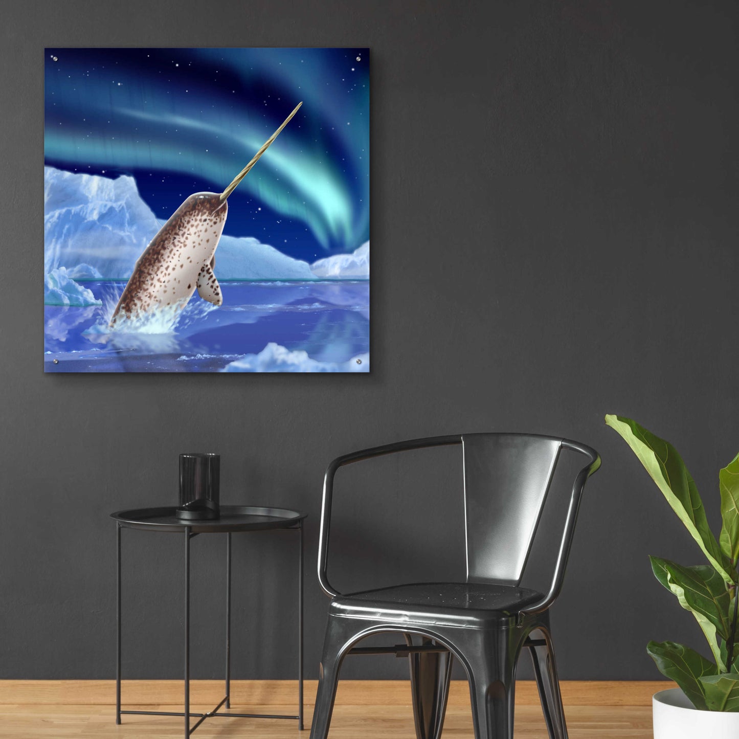 Epic Art 'Narwhal and Northern Lights' by Chris Dobrowolski, Acrylic Glass Wall Art,36x36