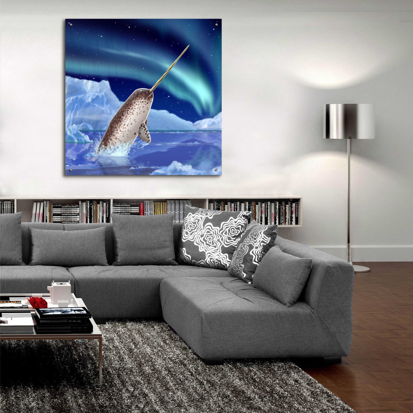 Epic Art 'Narwhal and Northern Lights' by Chris Dobrowolski, Acrylic Glass Wall Art,36x36