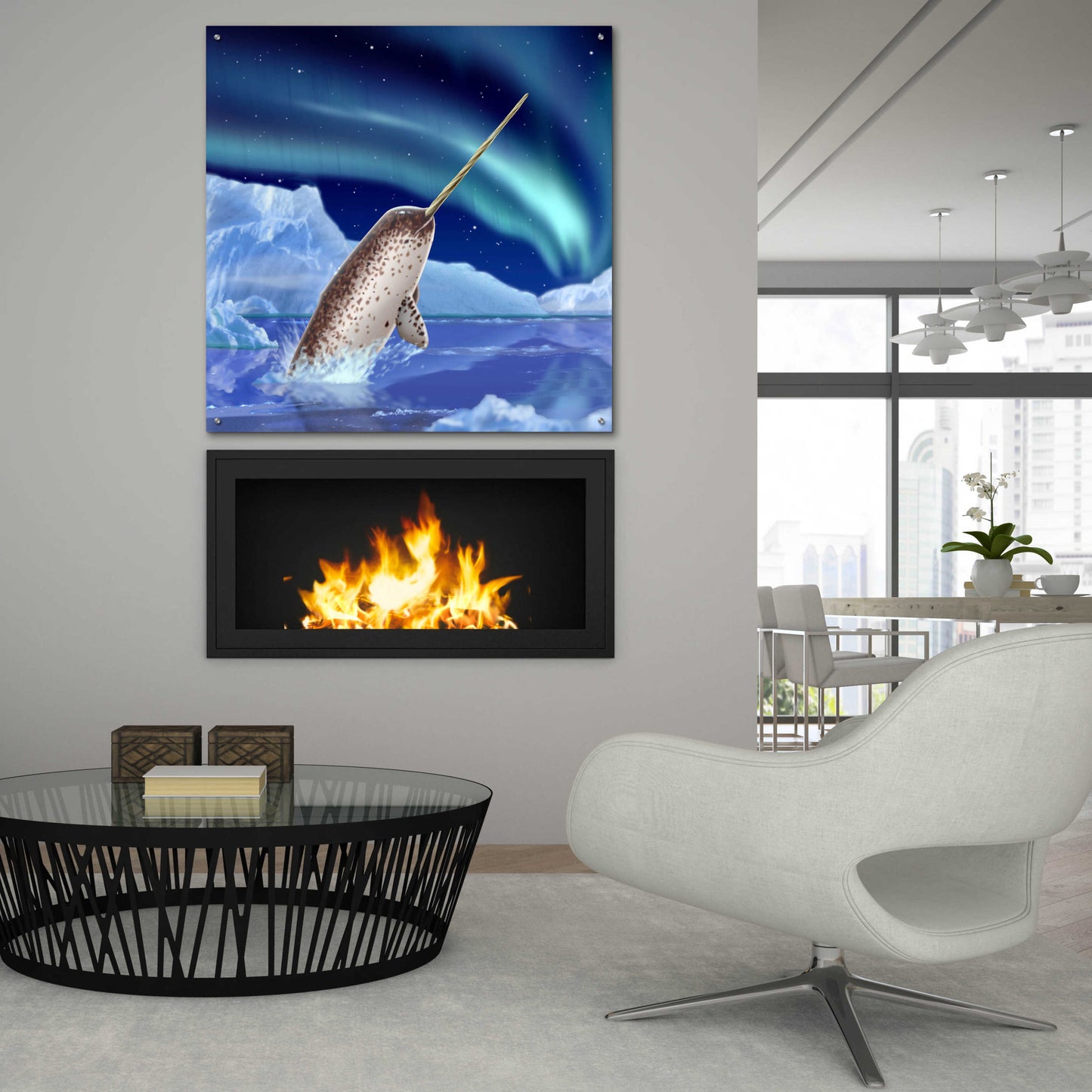 Epic Art 'Narwhal and Northern Lights' by Chris Dobrowolski, Acrylic Glass Wall Art,36x36