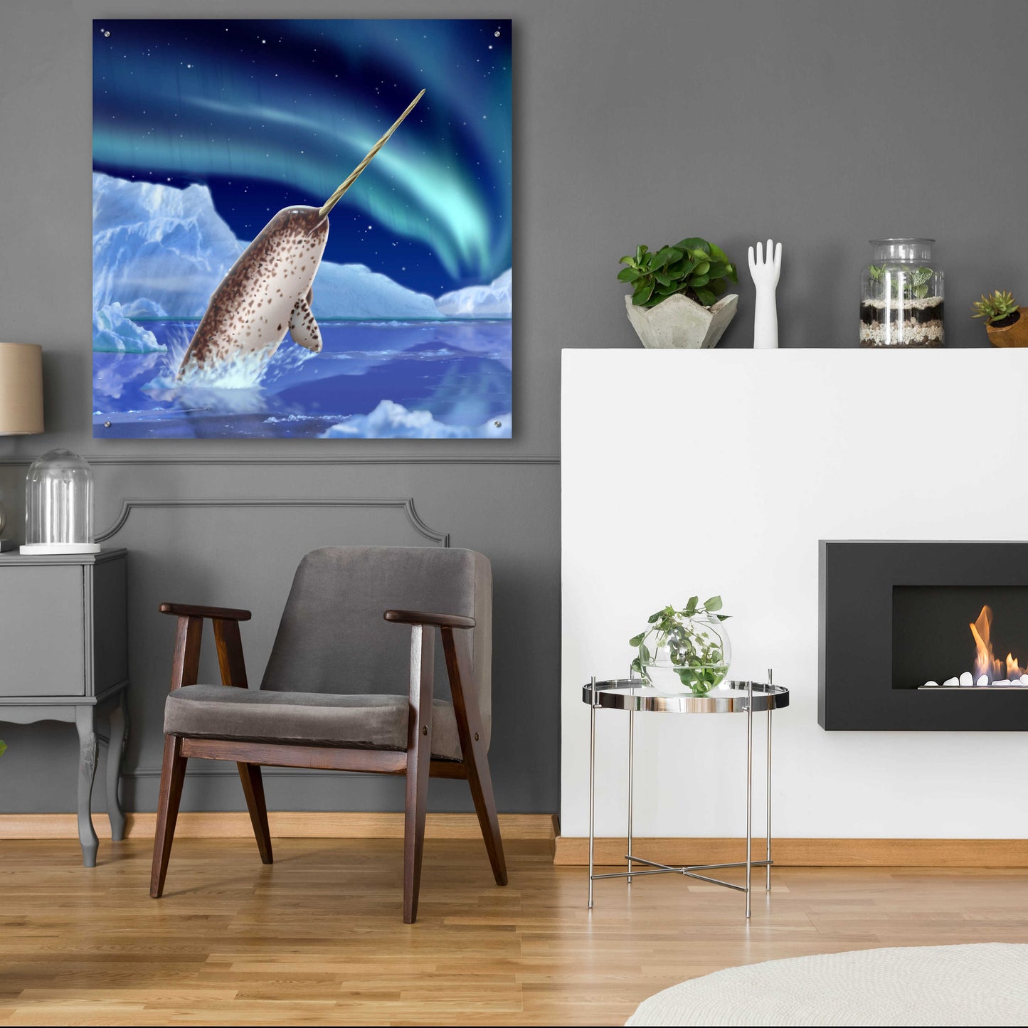 Epic Art 'Narwhal and Northern Lights' by Chris Dobrowolski, Acrylic Glass Wall Art,36x36