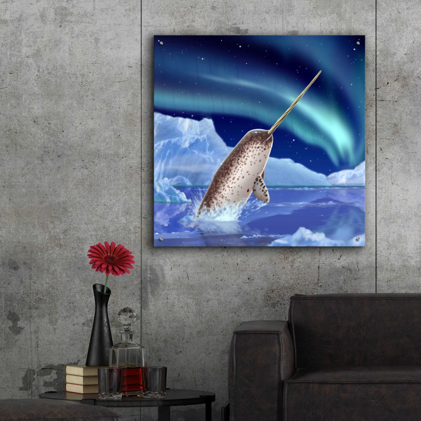 Epic Art 'Narwhal and Northern Lights' by Chris Dobrowolski, Acrylic Glass Wall Art,36x36