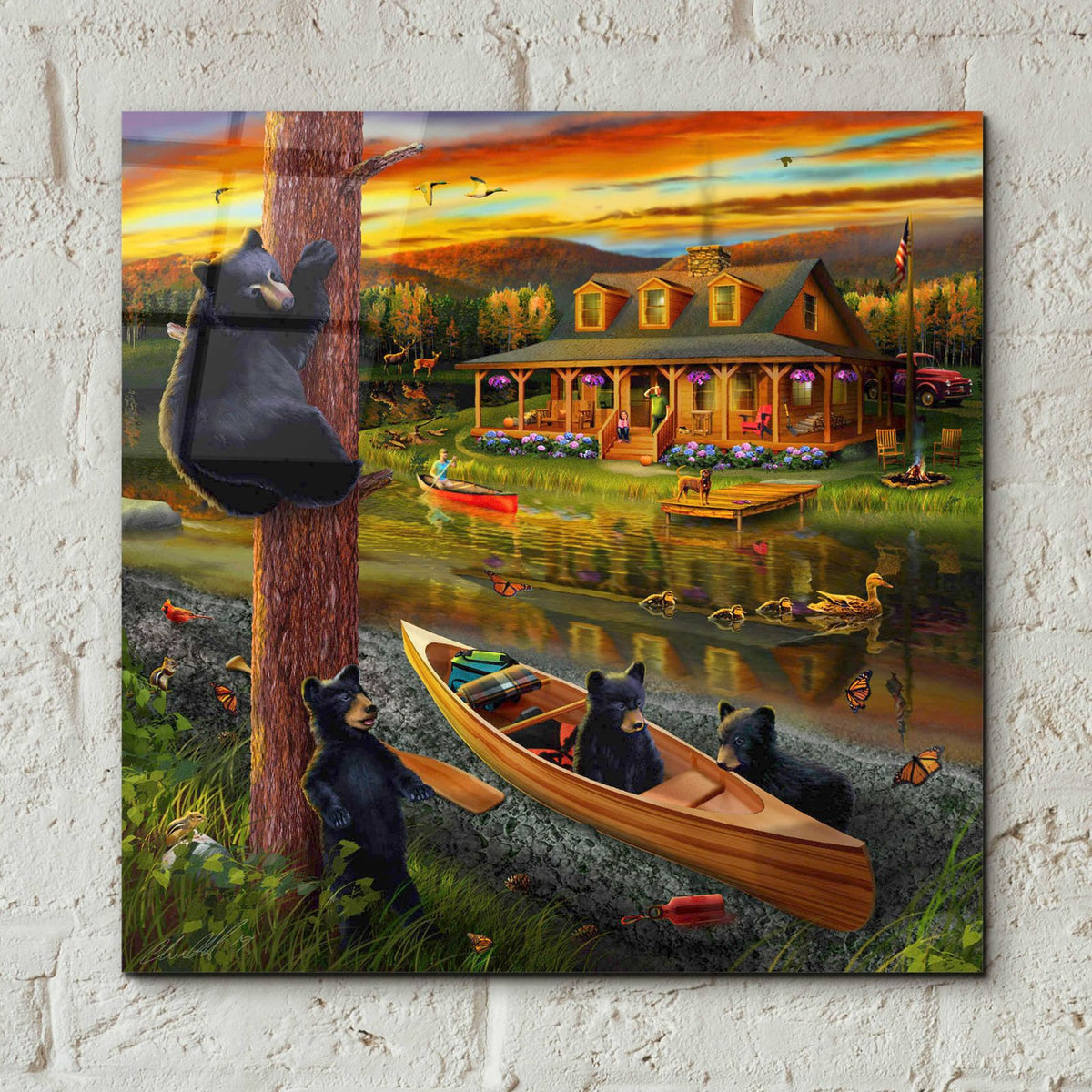 Bear Family Mischief by Chris Dobrowolski - 12x12 acrylic wall art in a room
