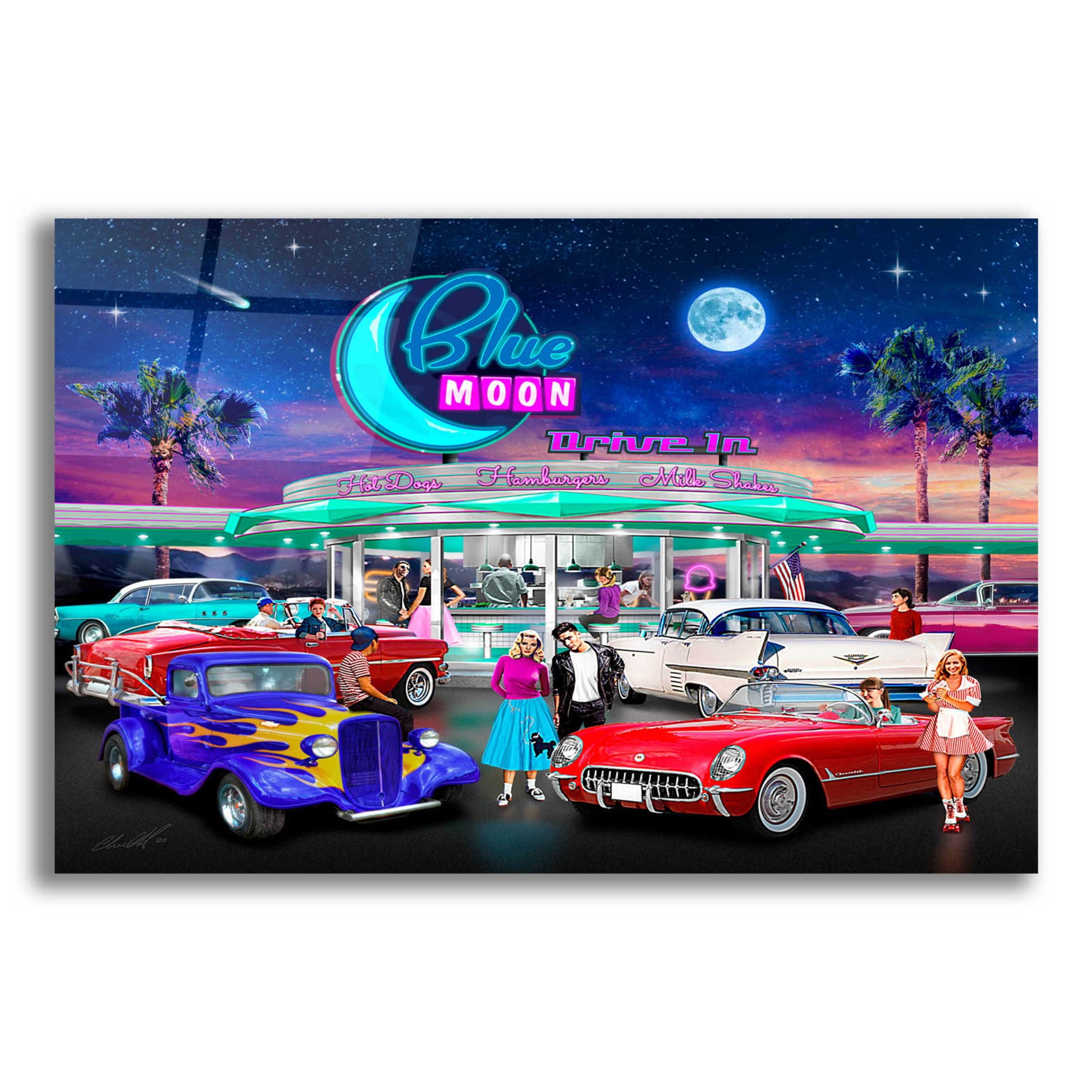 Epic Art 'Drive In' by Chris Dobrowolski, Acrylic Glass Wall Art,24x16