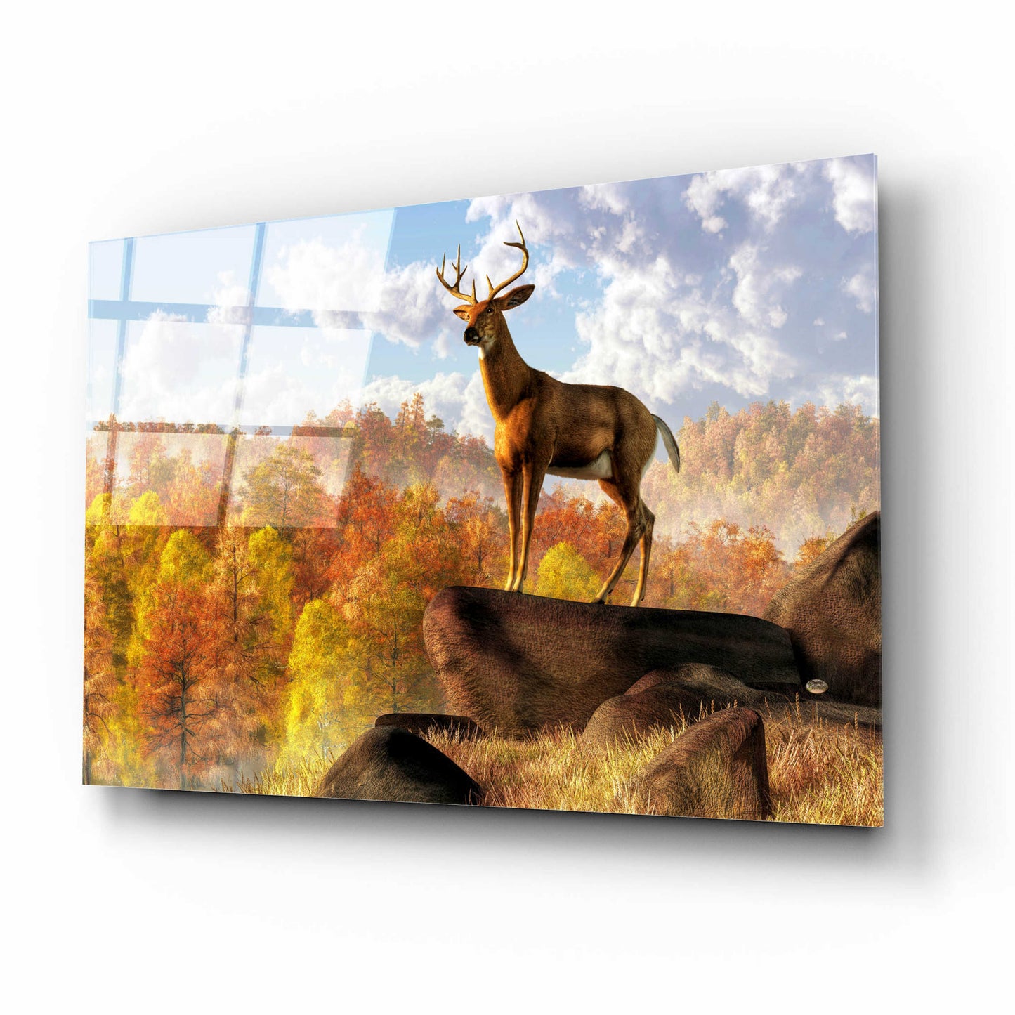 Epic Art 'Buck Over Autumn Valley' by Daniel Eskridge, Acrylic Glass Wall Art,16x12