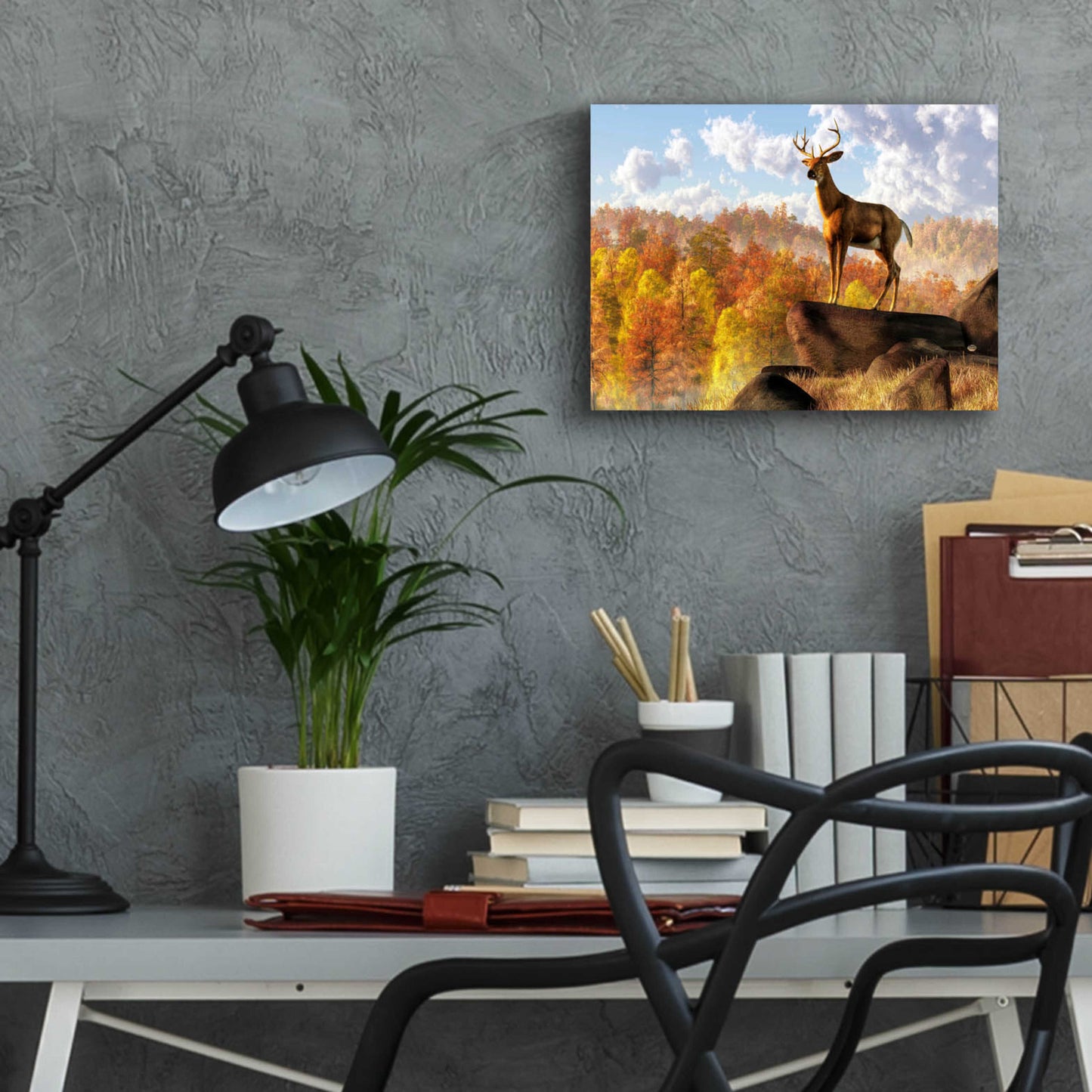 Epic Art 'Buck Over Autumn Valley' by Daniel Eskridge, Acrylic Glass Wall Art,16x12