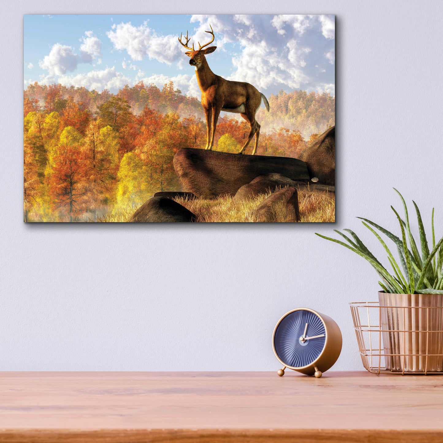 Epic Art 'Buck Over Autumn Valley' by Daniel Eskridge, Acrylic Glass Wall Art,16x12