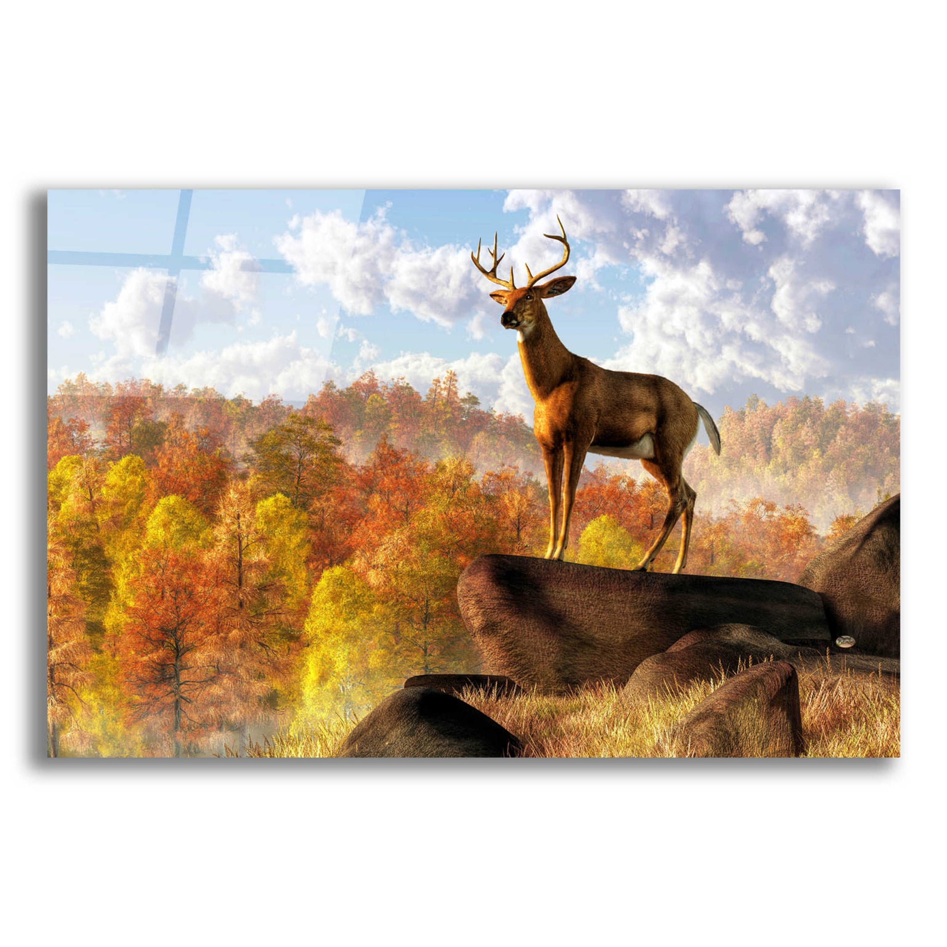 Epic Art 'Buck Over Autumn Valley' by Daniel Eskridge, Acrylic Glass Wall Art,24x16