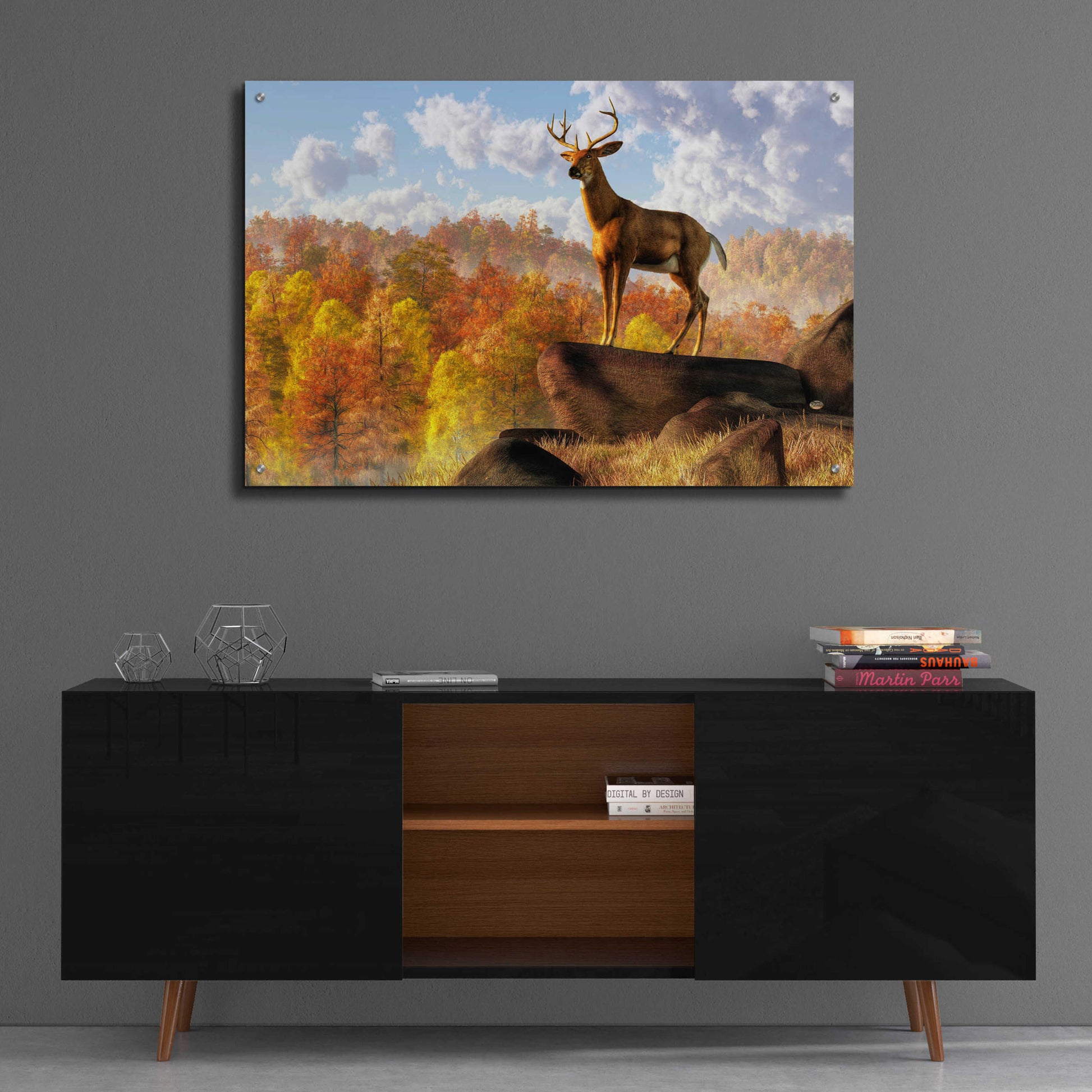 Epic Art 'Buck Over Autumn Valley' by Daniel Eskridge, Acrylic Glass Wall Art,36x24