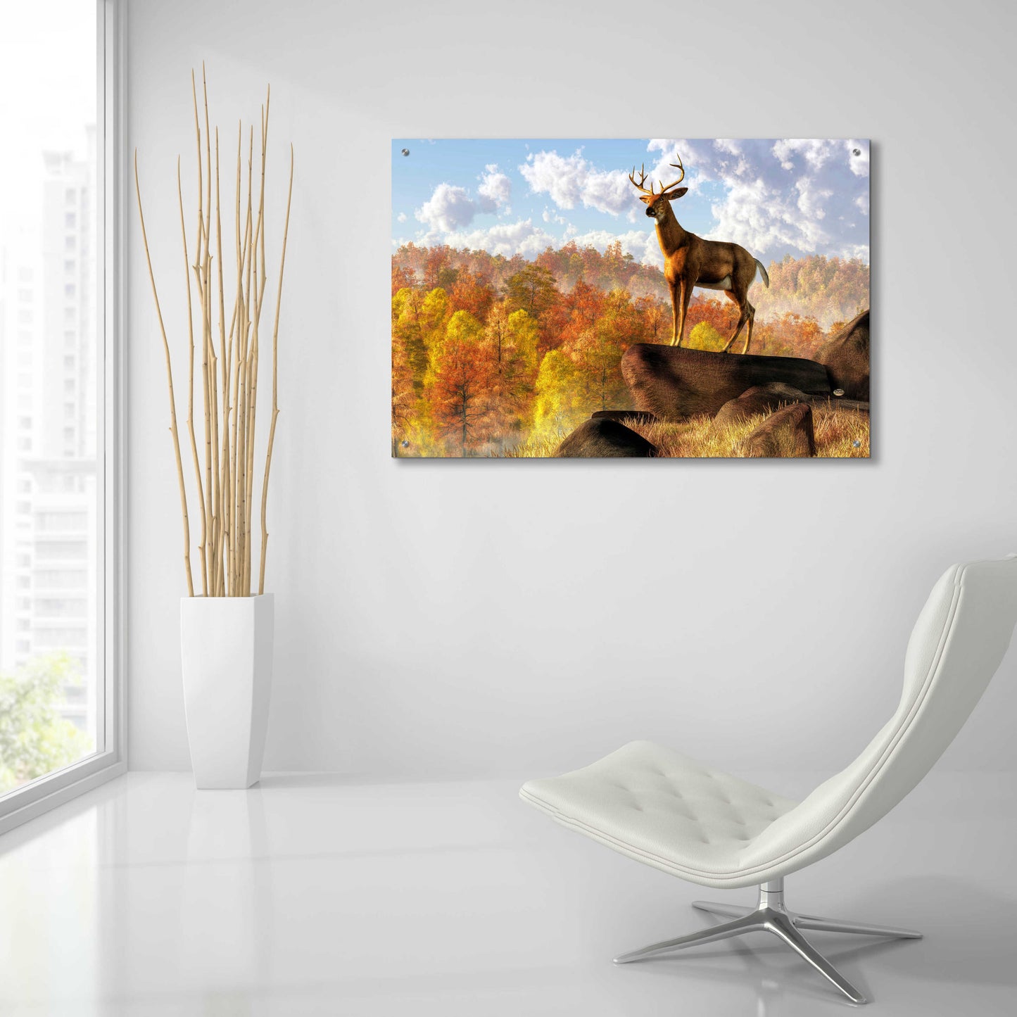 Epic Art 'Buck Over Autumn Valley' by Daniel Eskridge, Acrylic Glass Wall Art,36x24