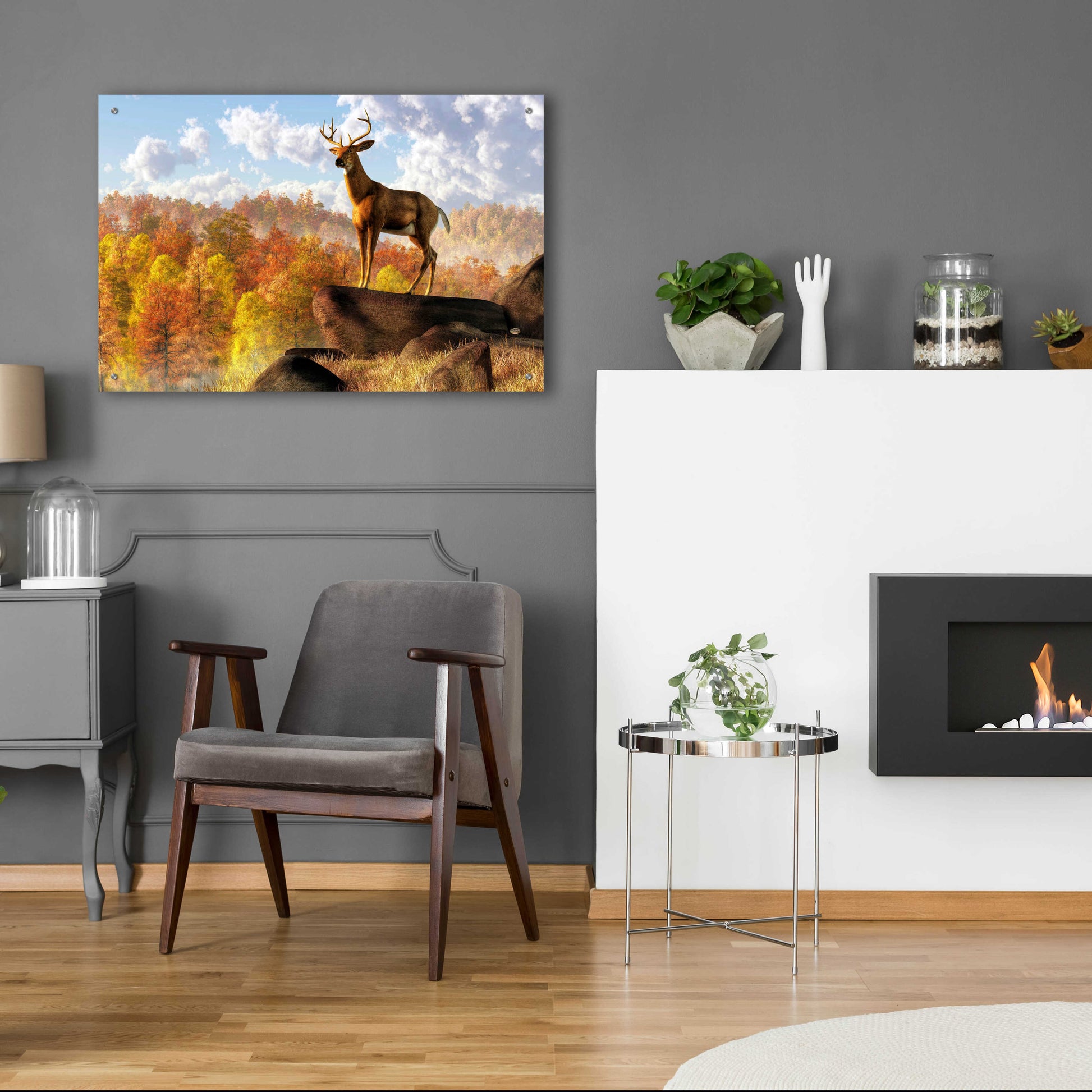 Epic Art 'Buck Over Autumn Valley' by Daniel Eskridge, Acrylic Glass Wall Art,36x24